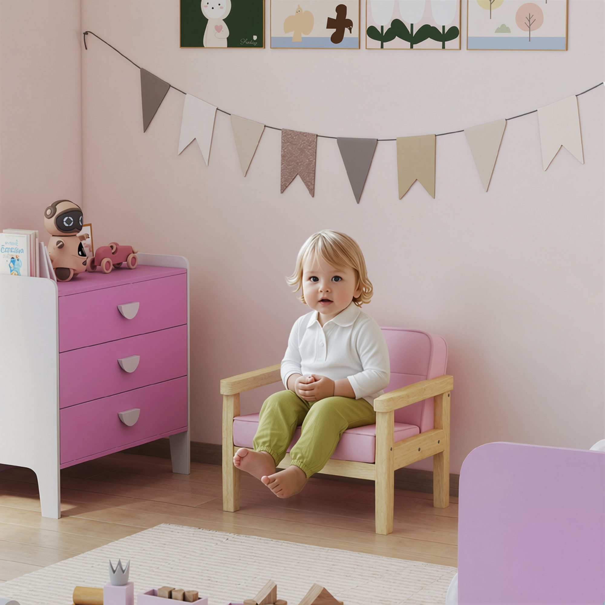 AIYAPLAY Kindersessel Kinder Sessel Kinderstuhl mit Kord-Optik massiven Holzfüßen (Kindersofa, 1-St., gepolsterter Kinderstuhl), für Kinder von 3-8 Jahren, für Kinderzimmer, Spielzimmer, Rosa