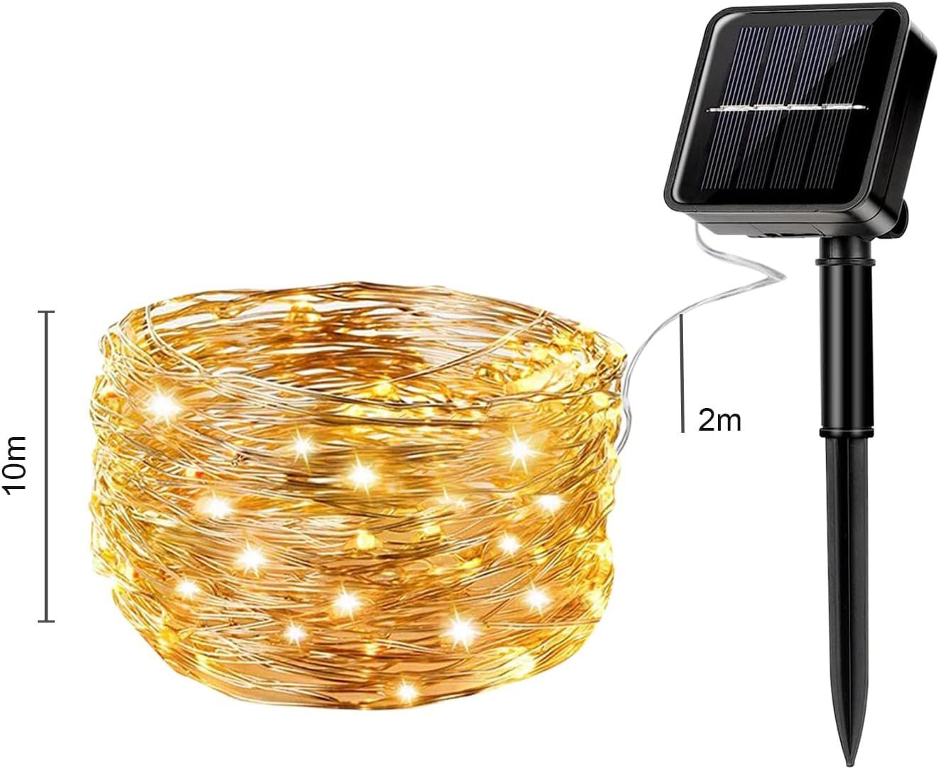 LQWELL LED Solarleuchte 2er 12m Solar Lichterkette Außen Kupferdraht, LED, Warmweiß, IP65 wasserdicht 120LED – Bild 5 von 5