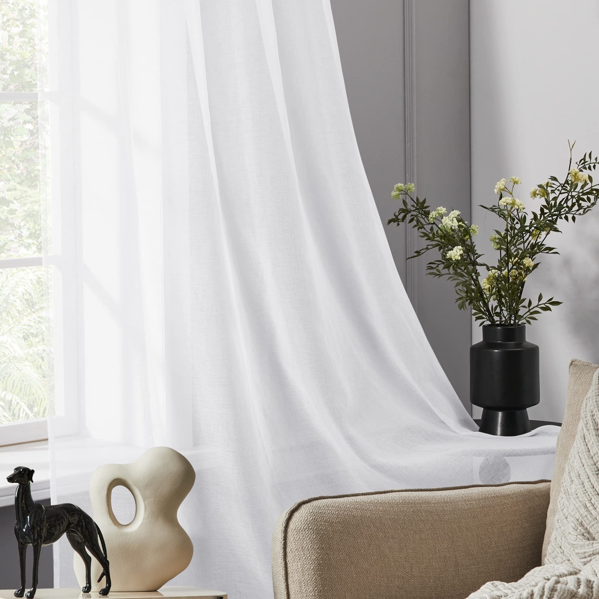 Deconovo Vorhang Transparent Gardinen Wohnzimmer Voile Vorhang Ösenvorhang 2er Set, Lichtfilterung – Bild 3 von 5