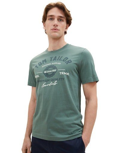 TOM TAILOR green T-Shirt großem Logofrontprint dust mit