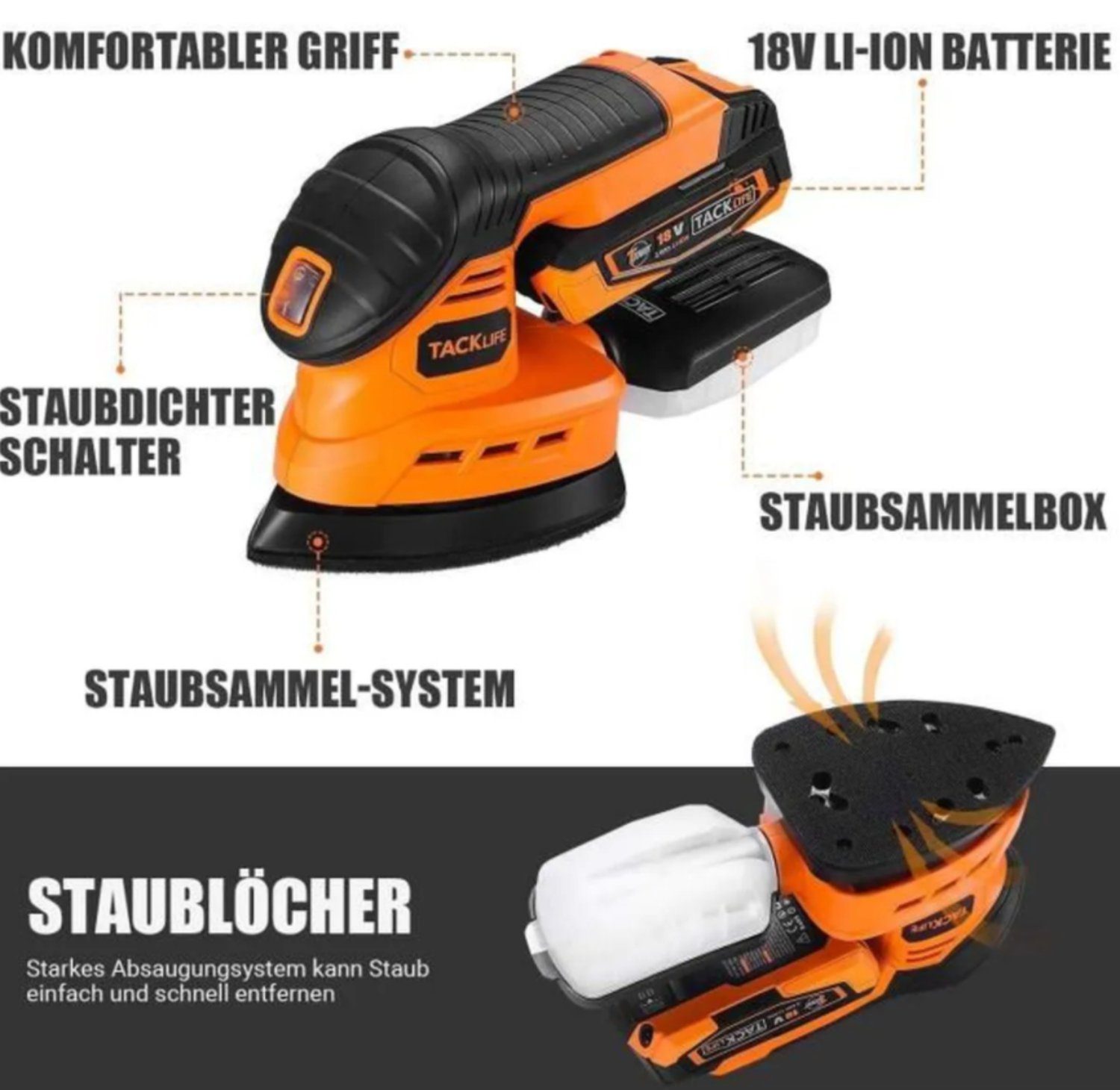 TACKLIFE Akku-Multischleifer, 18V 12000RPM mit 12 günstig online kaufen