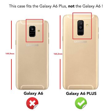 Nalia Smartphone-Hülle Samsung Galaxy A6 Plus, Carbon Look Silikon Hülle / Matt Schwarz / Rutschfest / Karbon Optik