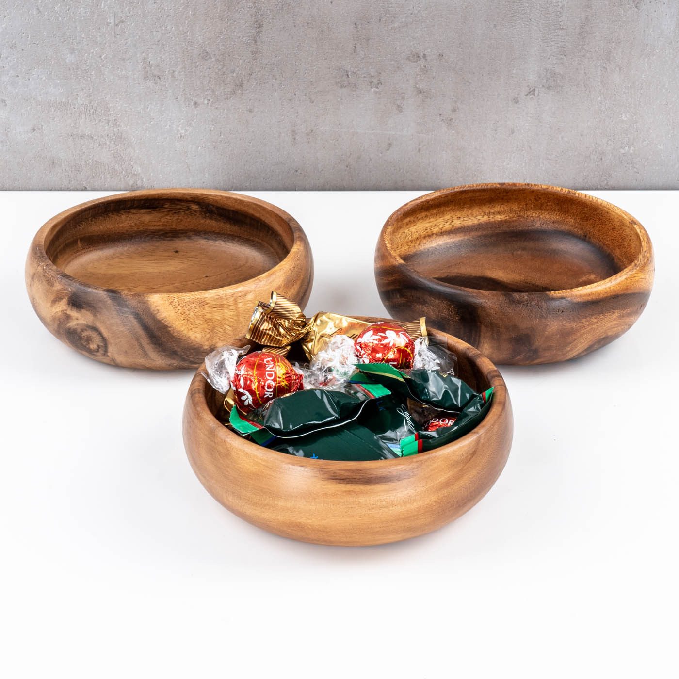 Levandeo® Dekoteller, 3er Set Snackschale Holz Akazie 15x4cm Rund Schale Obstschale