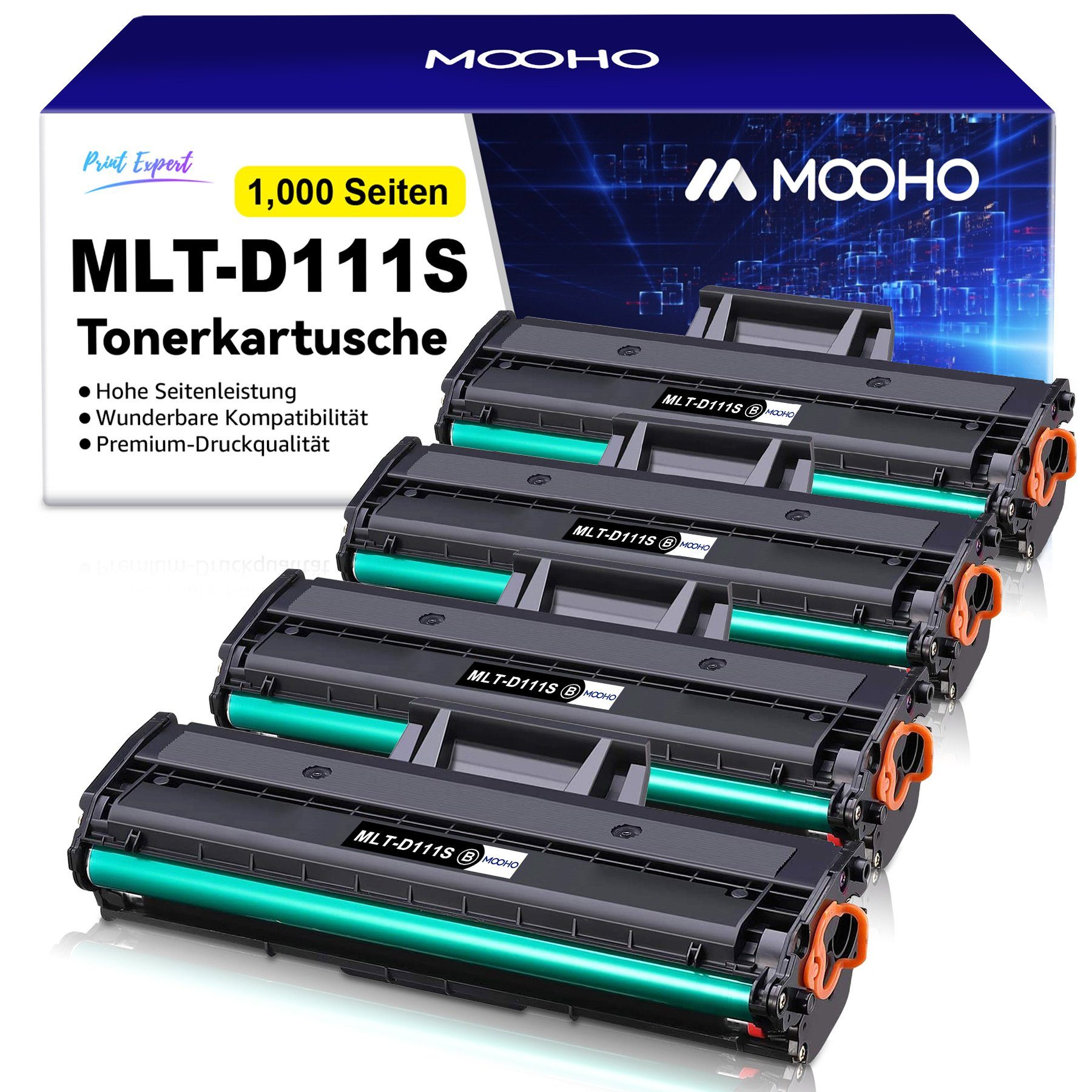 MOOHO Tonerkartusche 4pk M2070 (1,000 (4er-pack) D111L *4 M2026, für MLT-D111S Xpress Schwarz M2020 Seiten) XL SAMSUNG