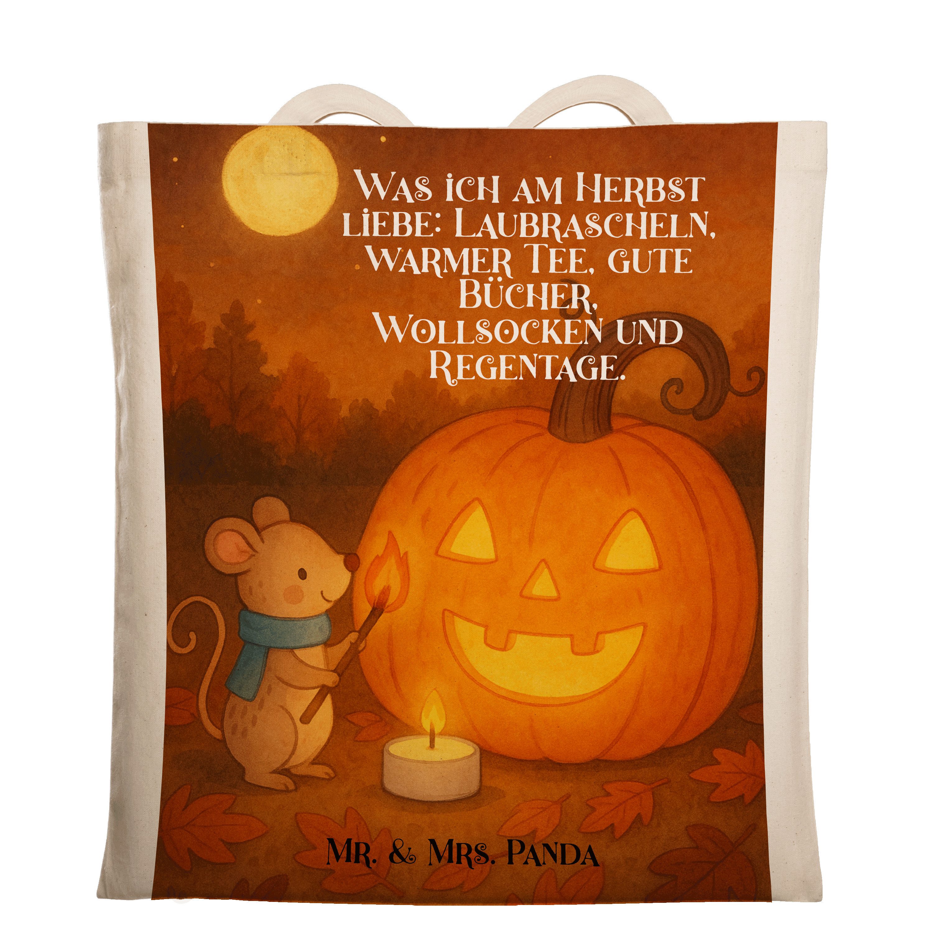 Mr. & Mrs. Panda Tragetasche Kürbis Maus Design, Baumwolltasche, Weiß, Halloween, totebag, Tasche, (Packung), Büchertasche einkaufstasche baumwolle stoff shopper
