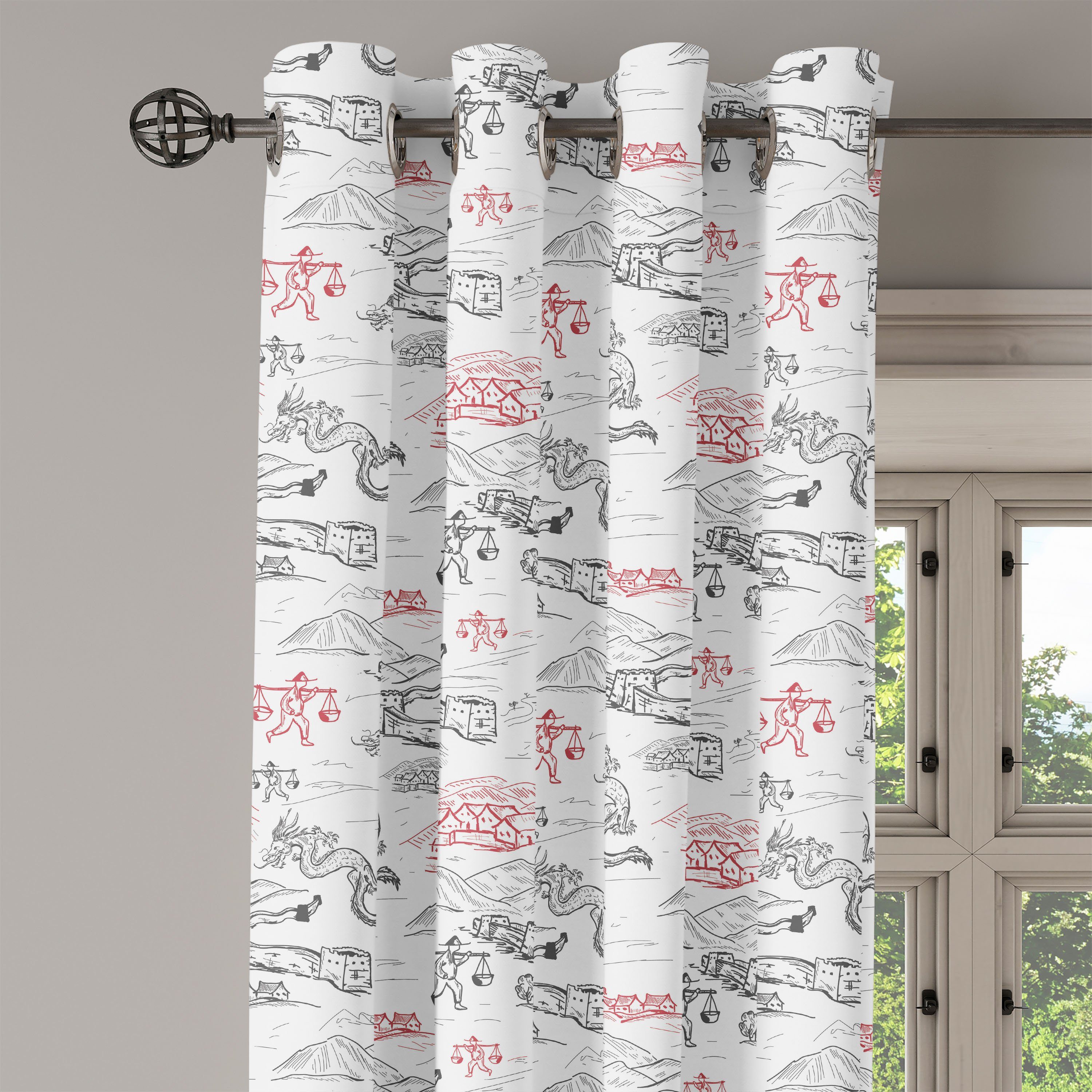 Gardine Dekorative 2-Panel-Fenstervorhänge für Schlafzimmer Chinesisch Wohnzimmer, China Abakuhaus, Wall of