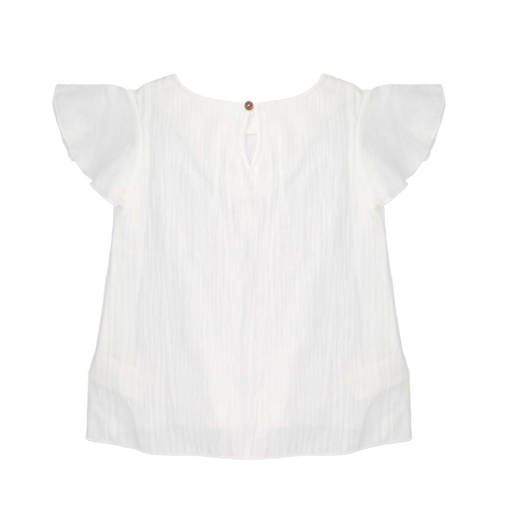 MAXIMO T-Shirt (1-tlg) Weiß, Musselin, Flügelärmel, Knopfverschluss, Mädchen