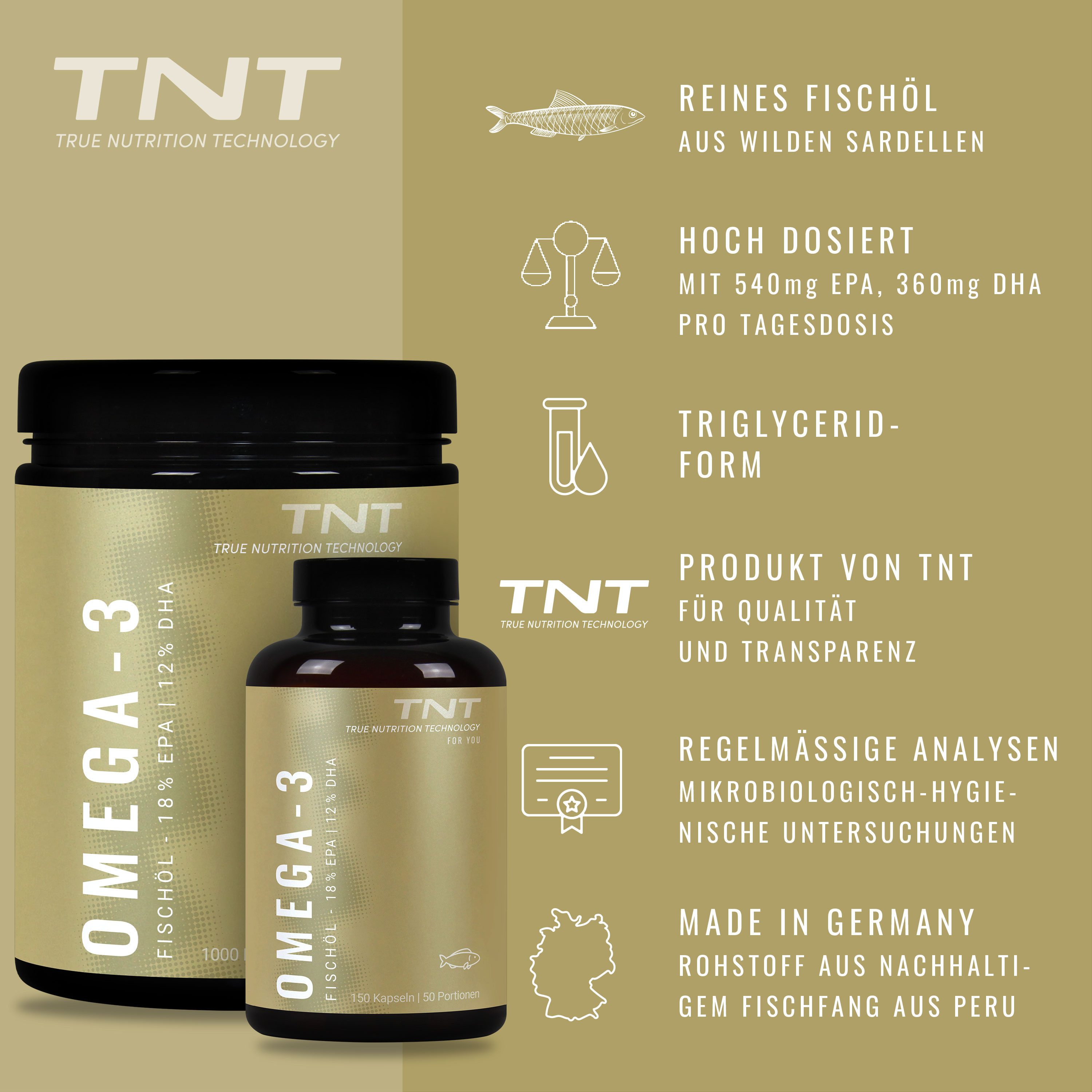 TNT (True Nutrition Technology) Omega-3 Fischöl Kapseln (18% EPA/ 12% DHA) Kapseln, 150 St., 201 g