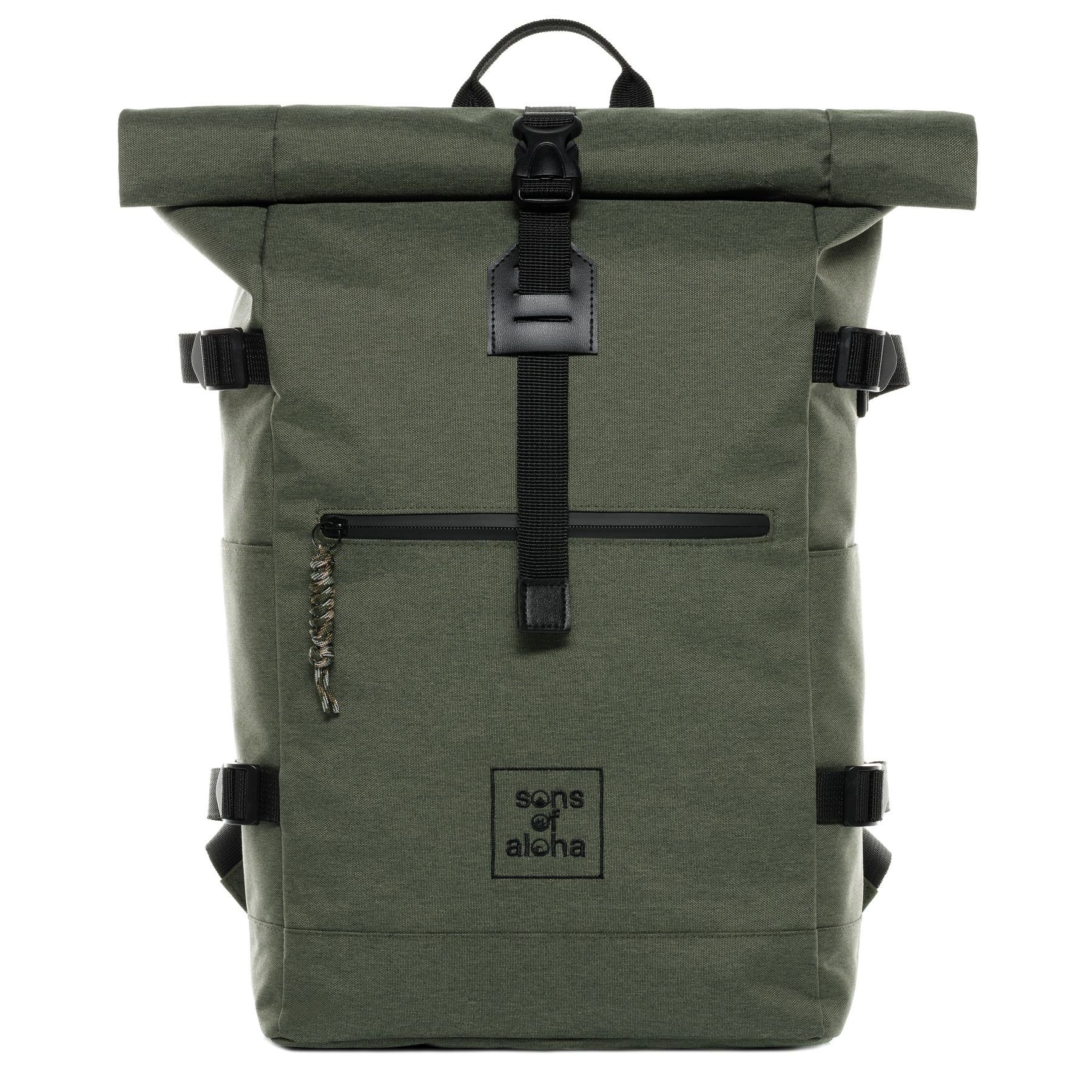 SONS OF ALOHA Rucksack XL RollTop Rucksack KANE erweiterbar Laptop-Fach groß, Tagesrucksack Laptopfach aus recyceltem Plastik, Daypack viele Fächer