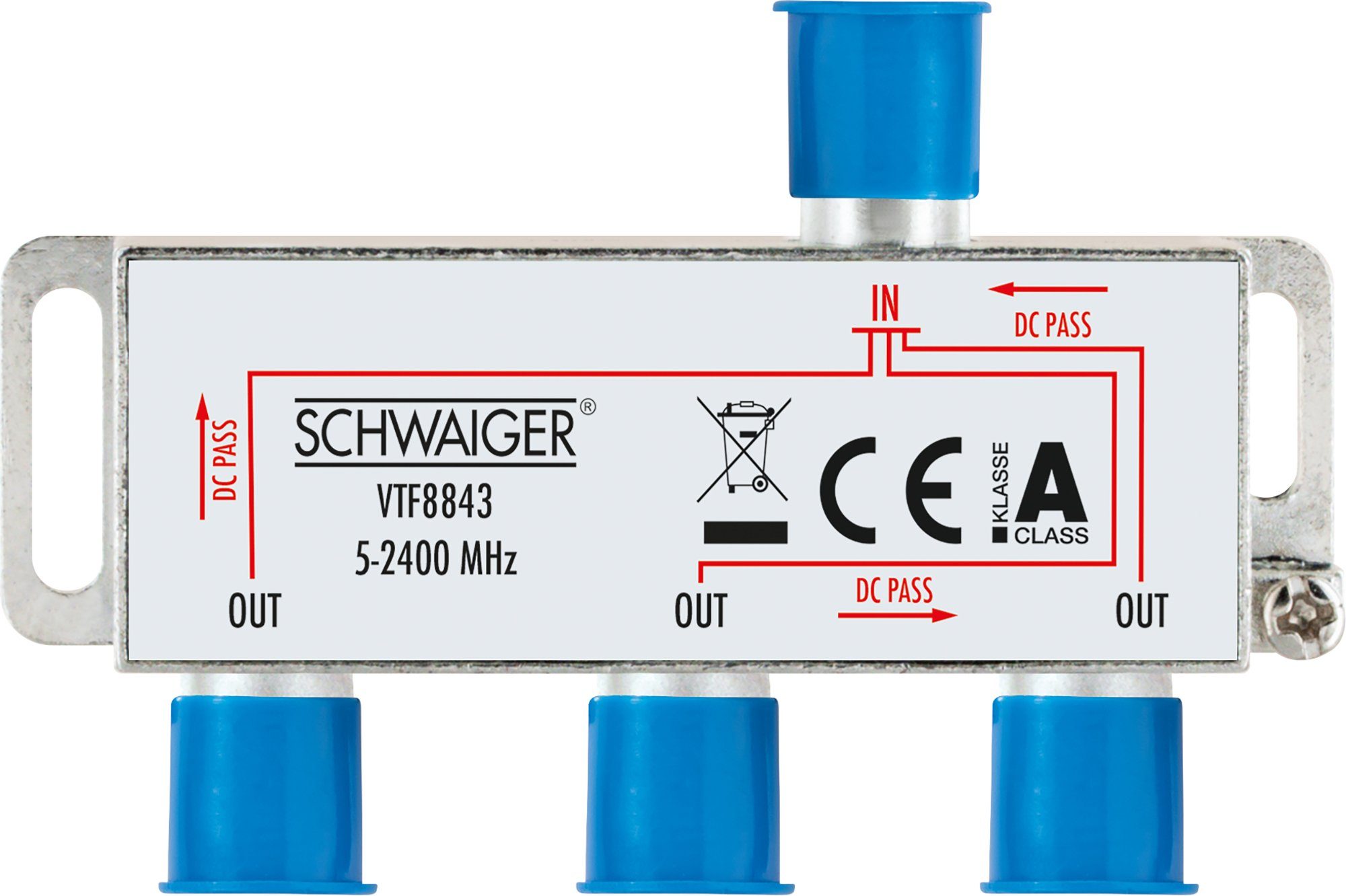 Schwaiger SAT-Verteiler 719499 (verteilt ein Single auf drei Teilnehmer), für Kabel-, Antennen- und Satellitenanlagen