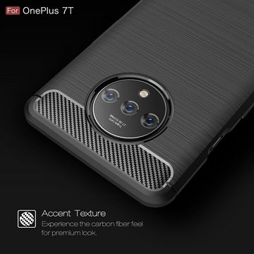 König Design Handyhülle OnePlus 7T, OnePlus 7T Handyhülle Carbon Optik Backcover Grau