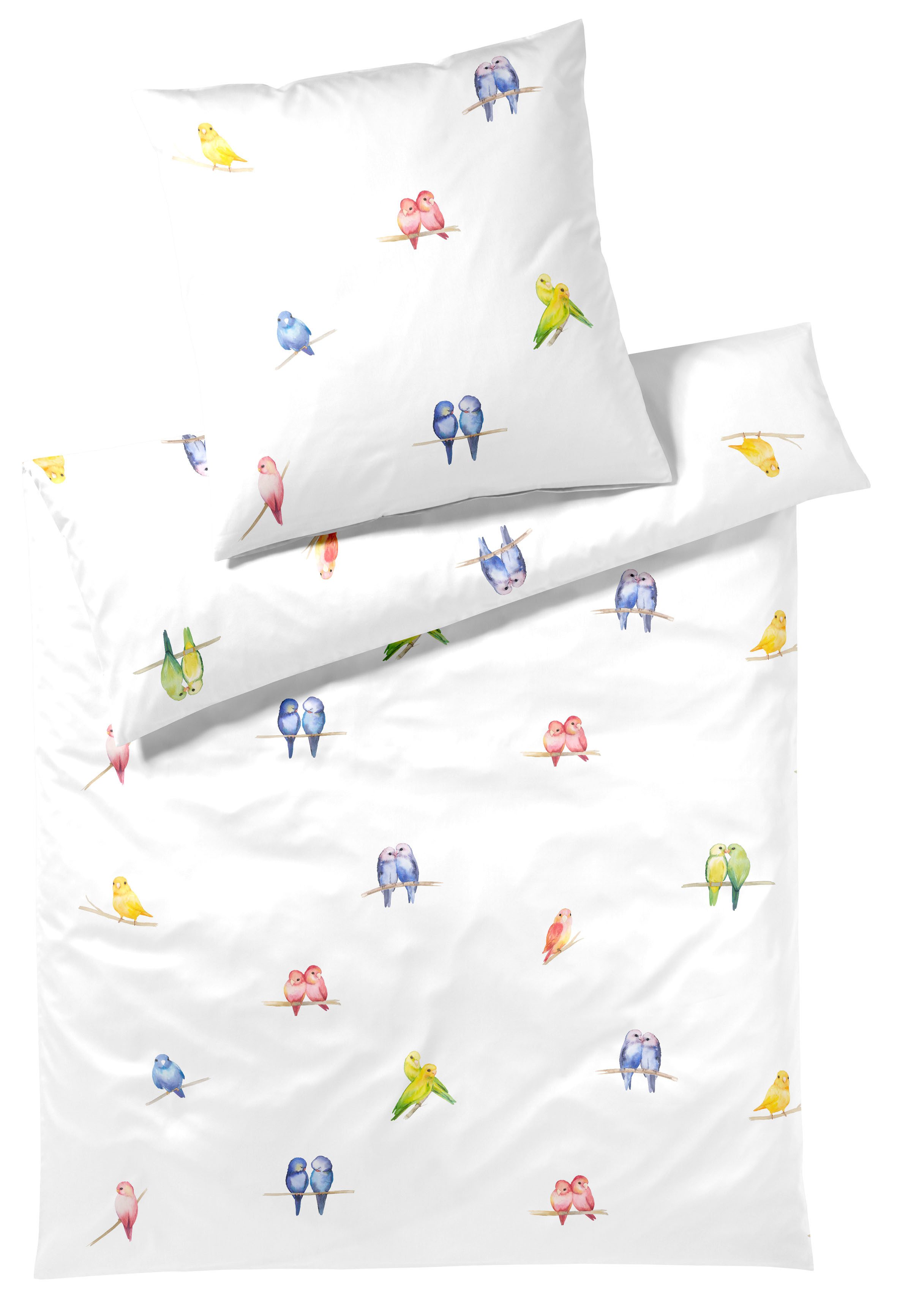 Elegante Bettwäsche Lovebirds, Mako-Satin, 2 teilig, angenehmes Hautgefühl