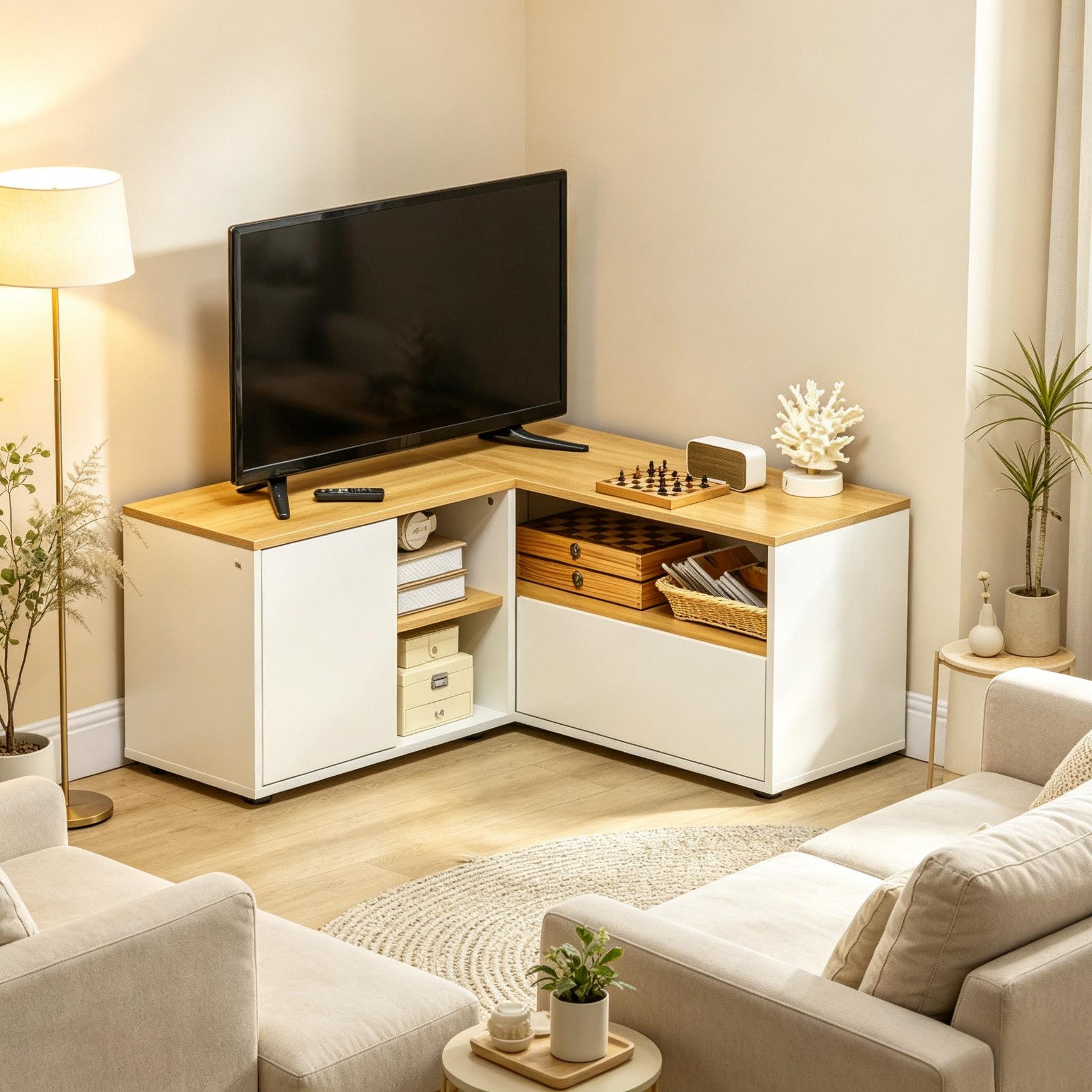 Fine Life Pro TV-Schrank Lowboard / TV‑Schrank / TV‑Lowboard mit offenen Fächern L‑förmiger