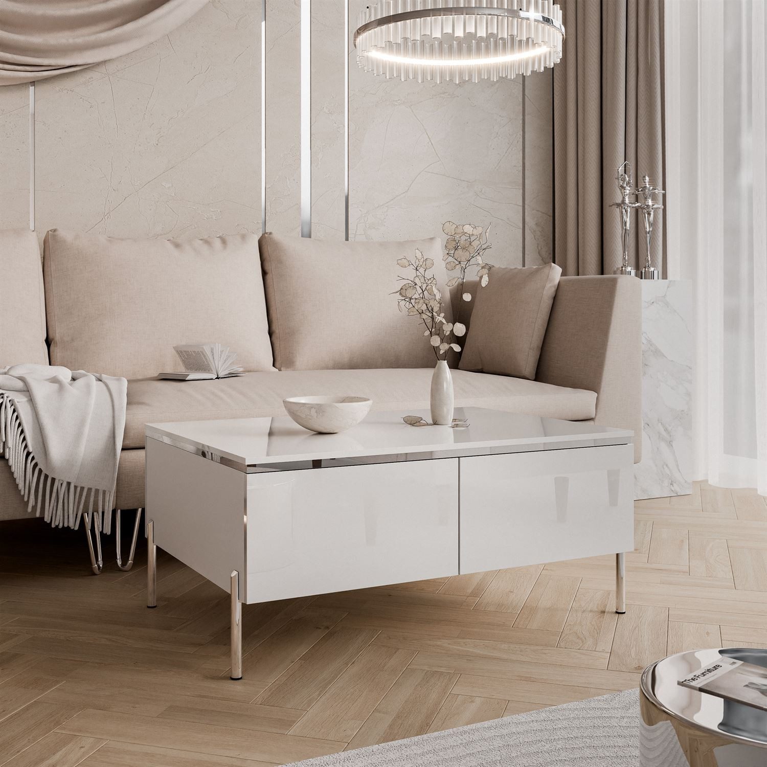 Lookway Couchtisch AURORA SILVER mit Stauraum (1x Tisch), Breite: 90 cm günstig online kaufen