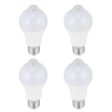 WILGOON E27 LED Lampe mit PIR-Bewegungsmelder, 12W Energiesparlampe, Glühbirne Smarte Lampe, 5000K, 1020LM, 120° Abstrahlwinkel, 4er Set