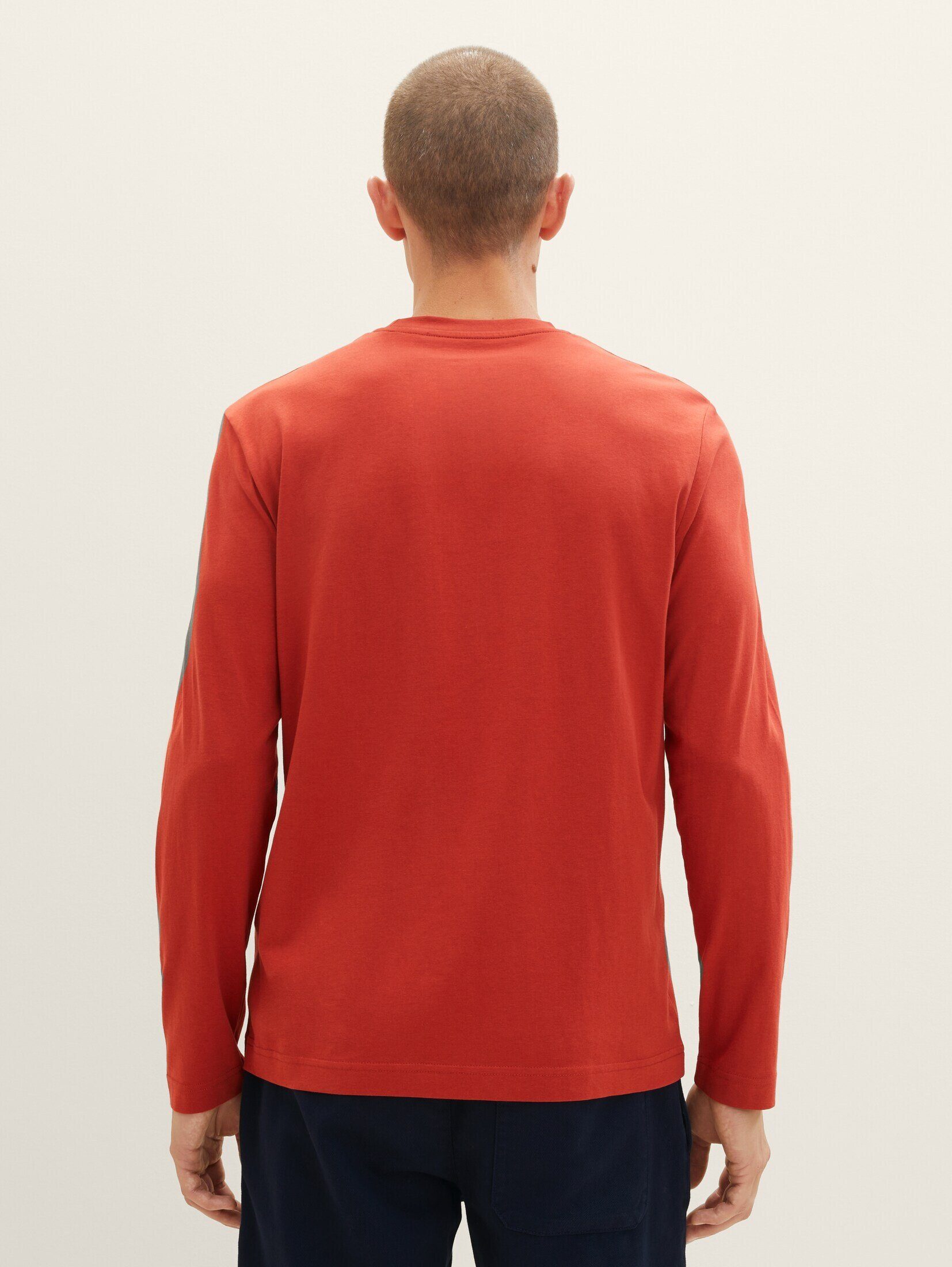 TOM TAILOR red T-Shirt velvet Langarmshirt