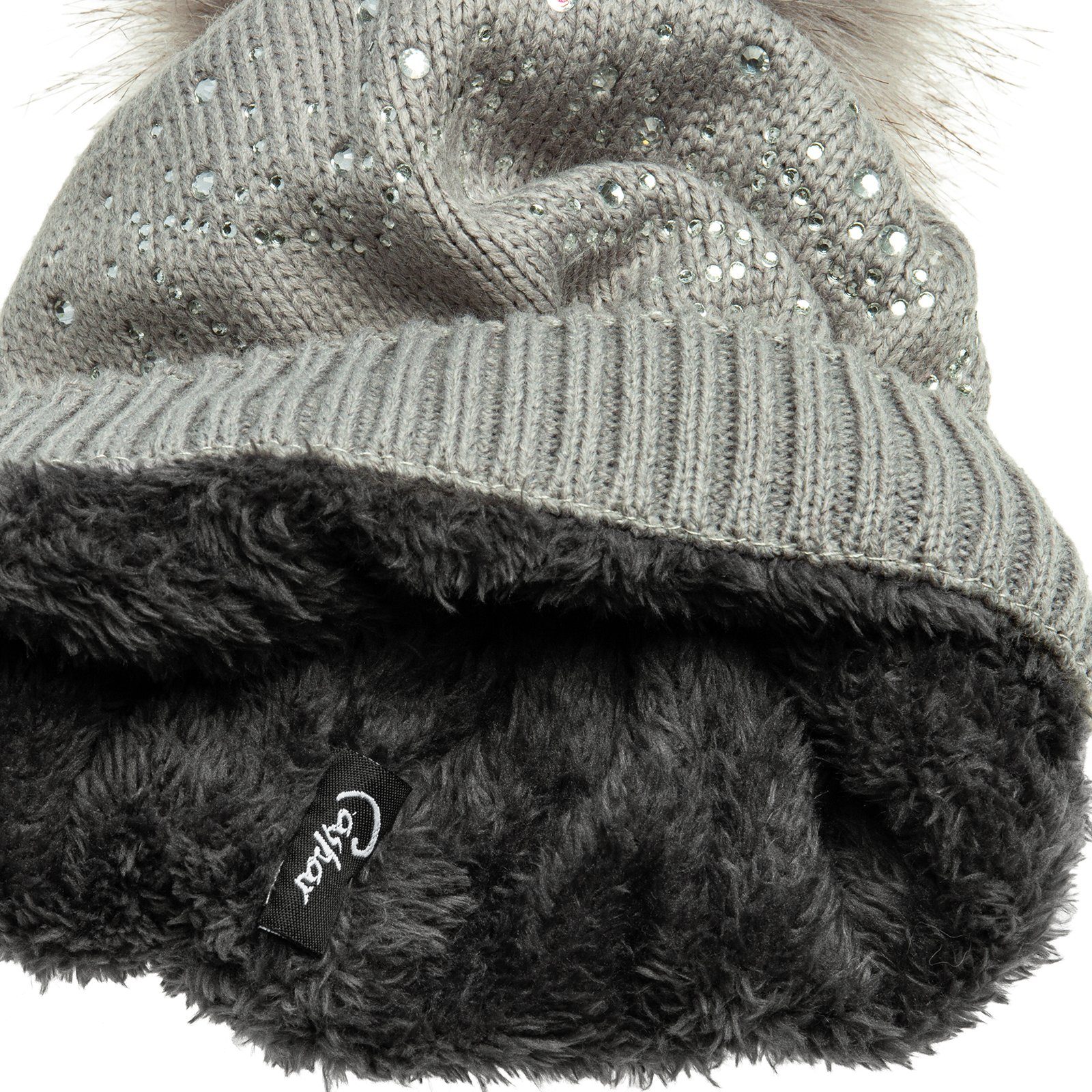 Caspar Bommelmütze MU167 Damen Fein Strick Winter Mütze mit XL Fellbommel u günstig online kaufen