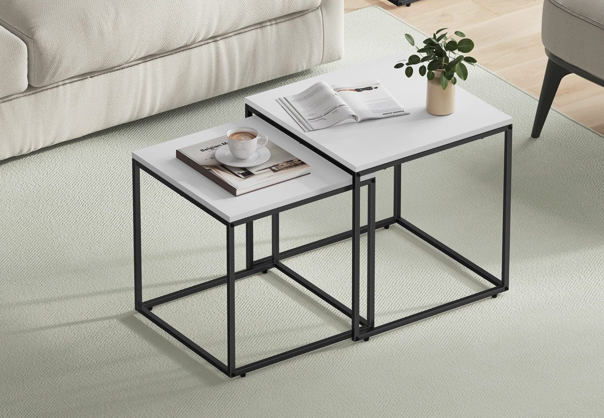 Home Collective Couchtisch 2er Set, weiß / schwarz, Gr. Quadratisch