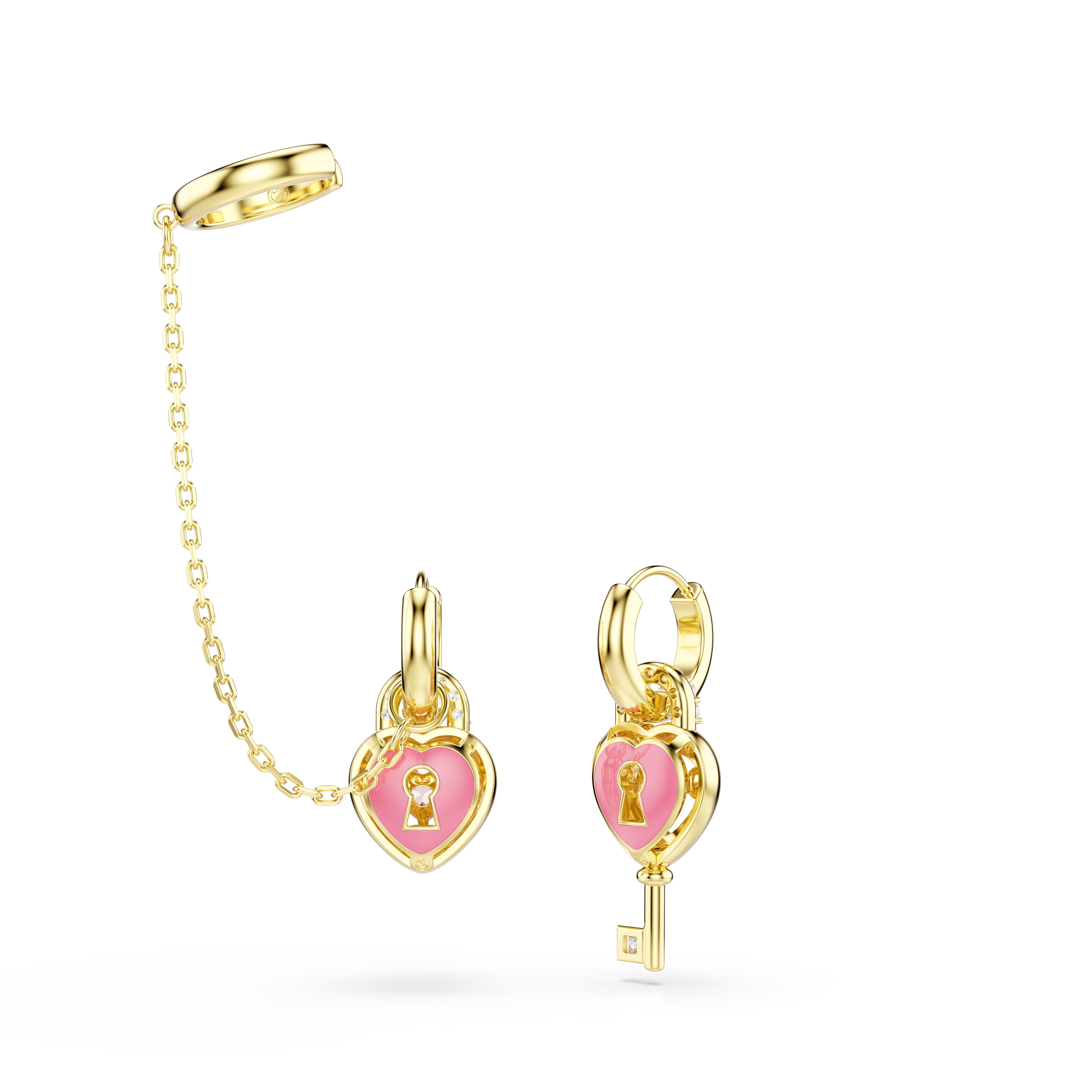 Swarovski Paar Creolen Schmuck Geschenk Idyllia Ohrringe mit Ohrklemme Herz Schlüssel, mit Swarovski® Kristall - Einhänger abnehmbar
