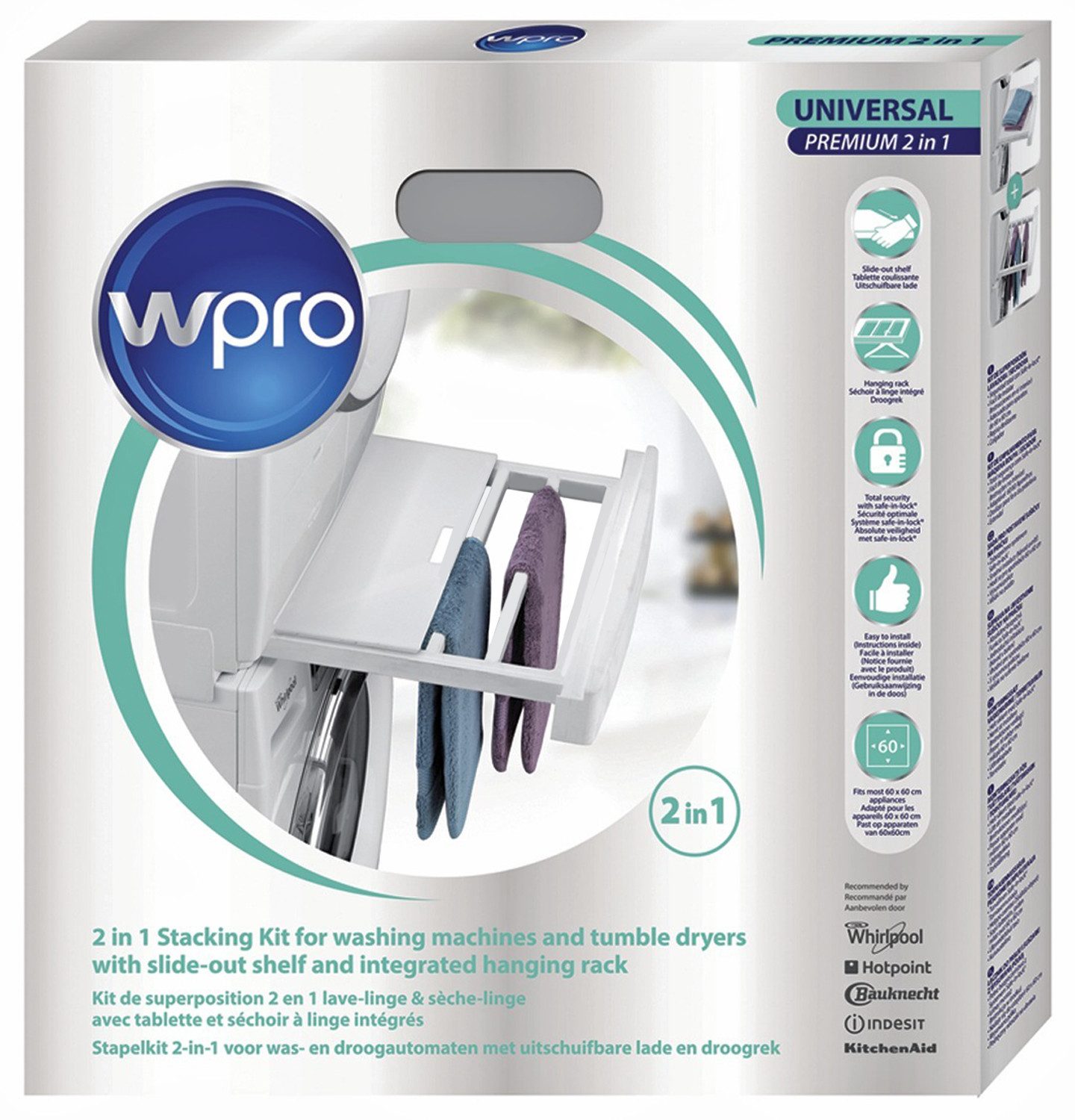 Whirlpool Zwischenbaurahmen 484000008545 SKP101 mit Arbeitsplatte + Wäscheleine, für Waschmaschine Trockner