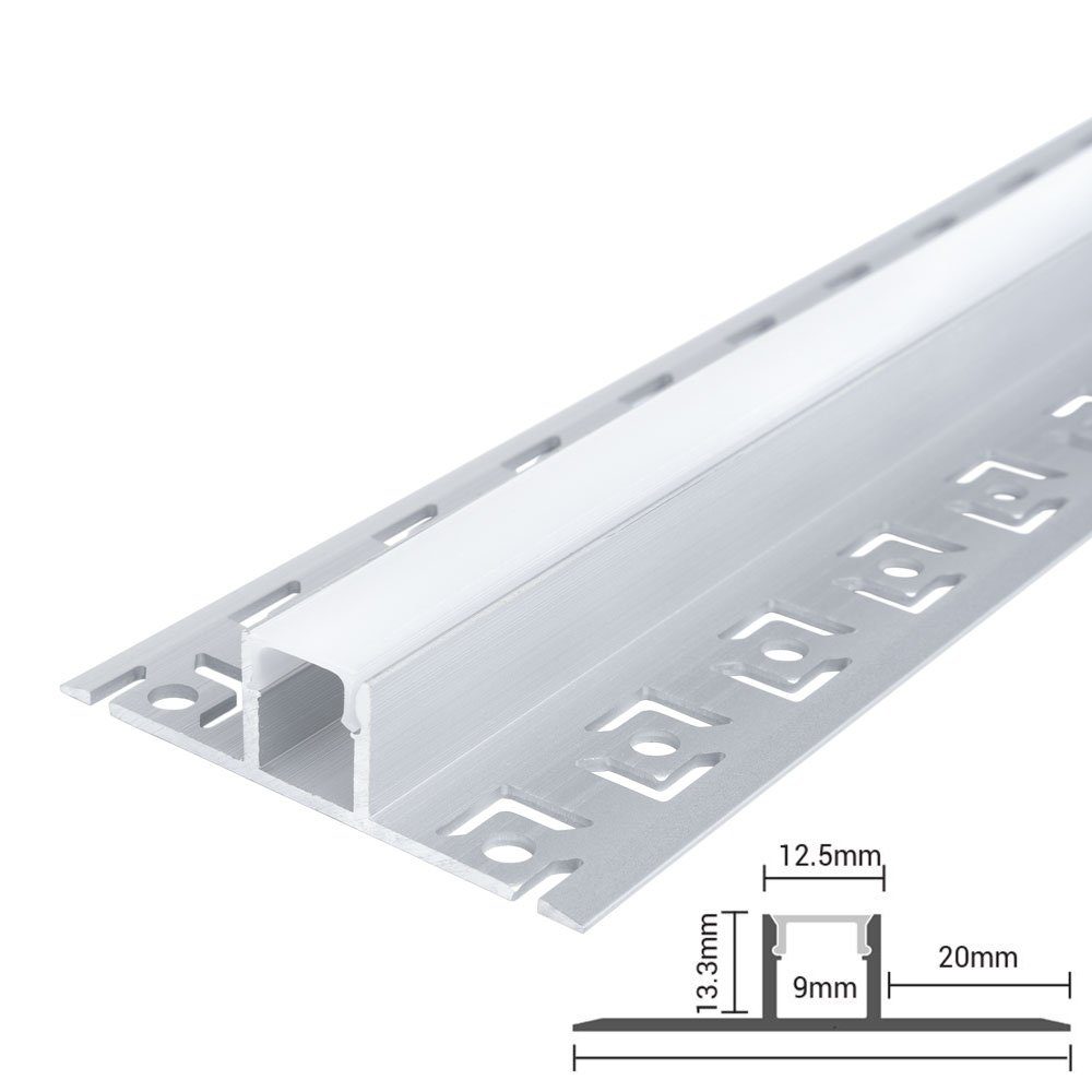 Endkappen LED und Kanal Unterputz Rigips Alu M Profil ENERGMiX Leiste Clips inkl. Schiene Alu 200cm LED-Stripe-Profil system Profile Leiste Trockenbau, 2 Profil
