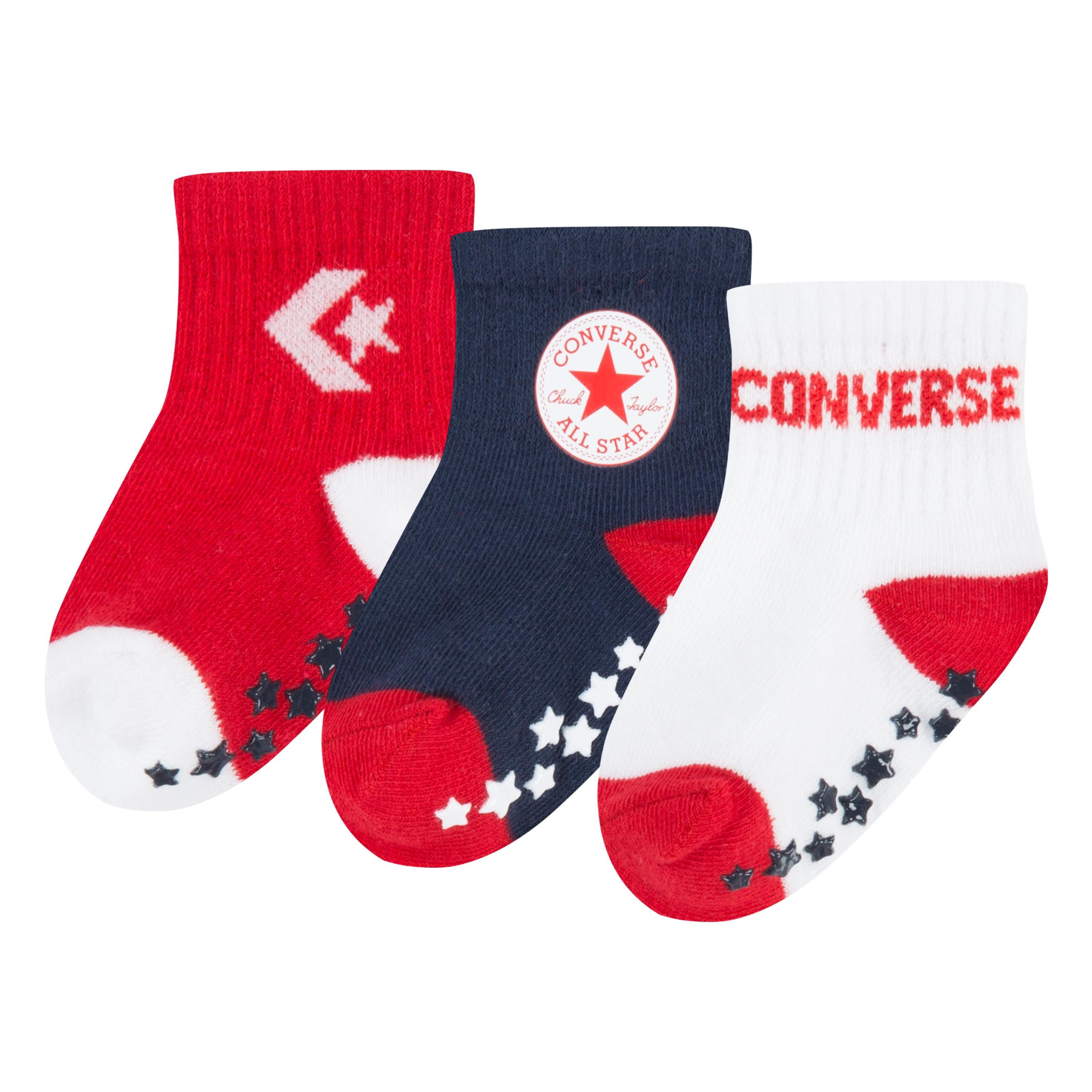 Converse ABS-Socken CONVERSE LOGO INFANT TODDLER NO SLIP QUARTER 3 PK (3-Paar) rutschhemmende ABS-Noppen, im 3er-Pack, für Babys