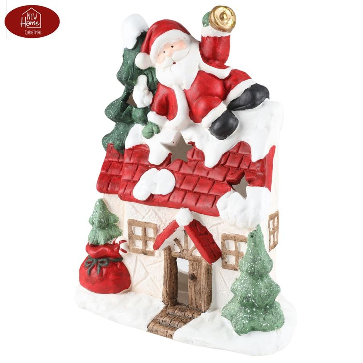 und Weihnachtsmann Teelichthalter 36cm Tannenbaum mit Weihnachtshaus BURI Dekofigur