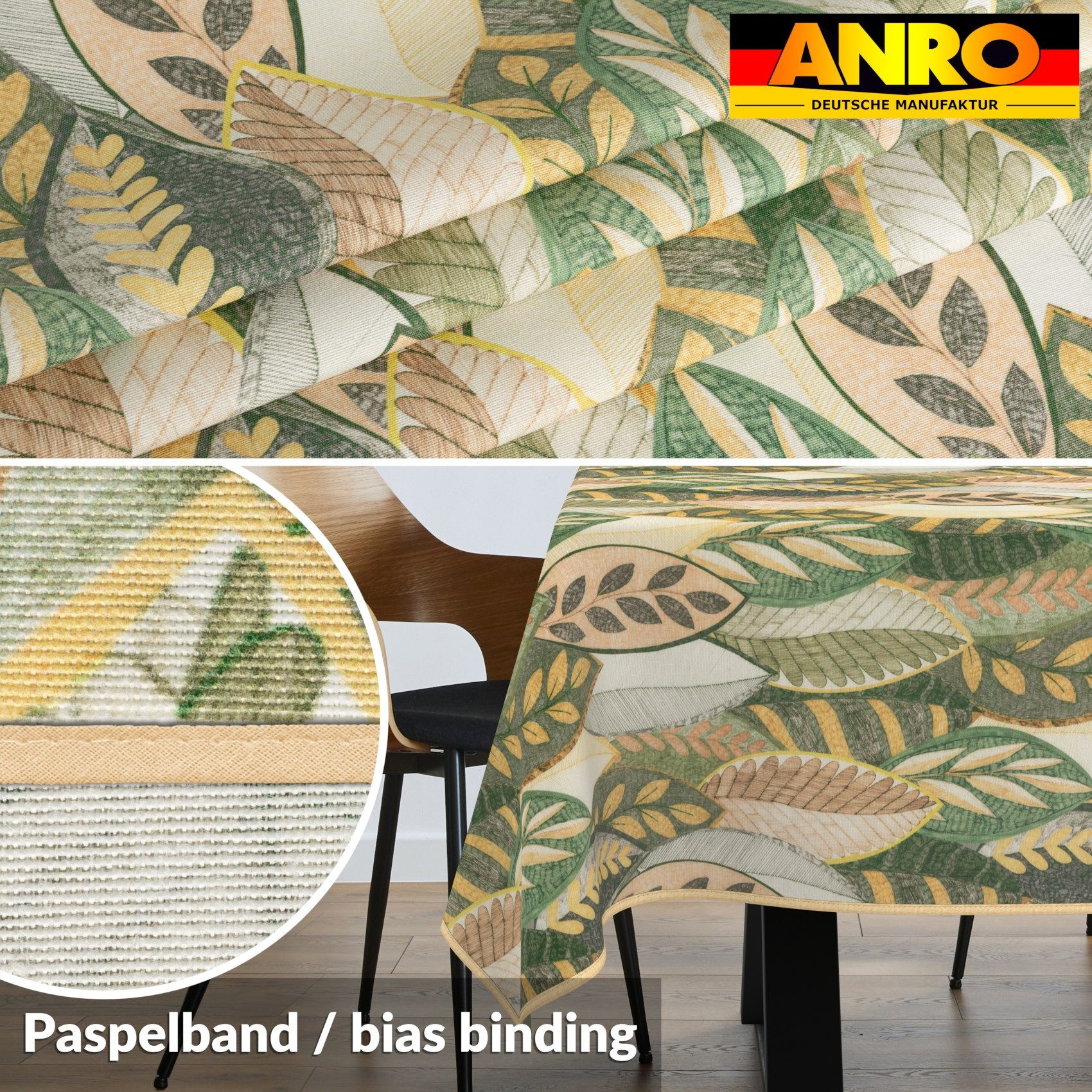 ANRO Tischdecke abwaschbar LANA Athena-Wald Tischwäsche (Einzelstück 1-tlg), wasserabweisend Athena-Wald Grün-Beige 90x130cm