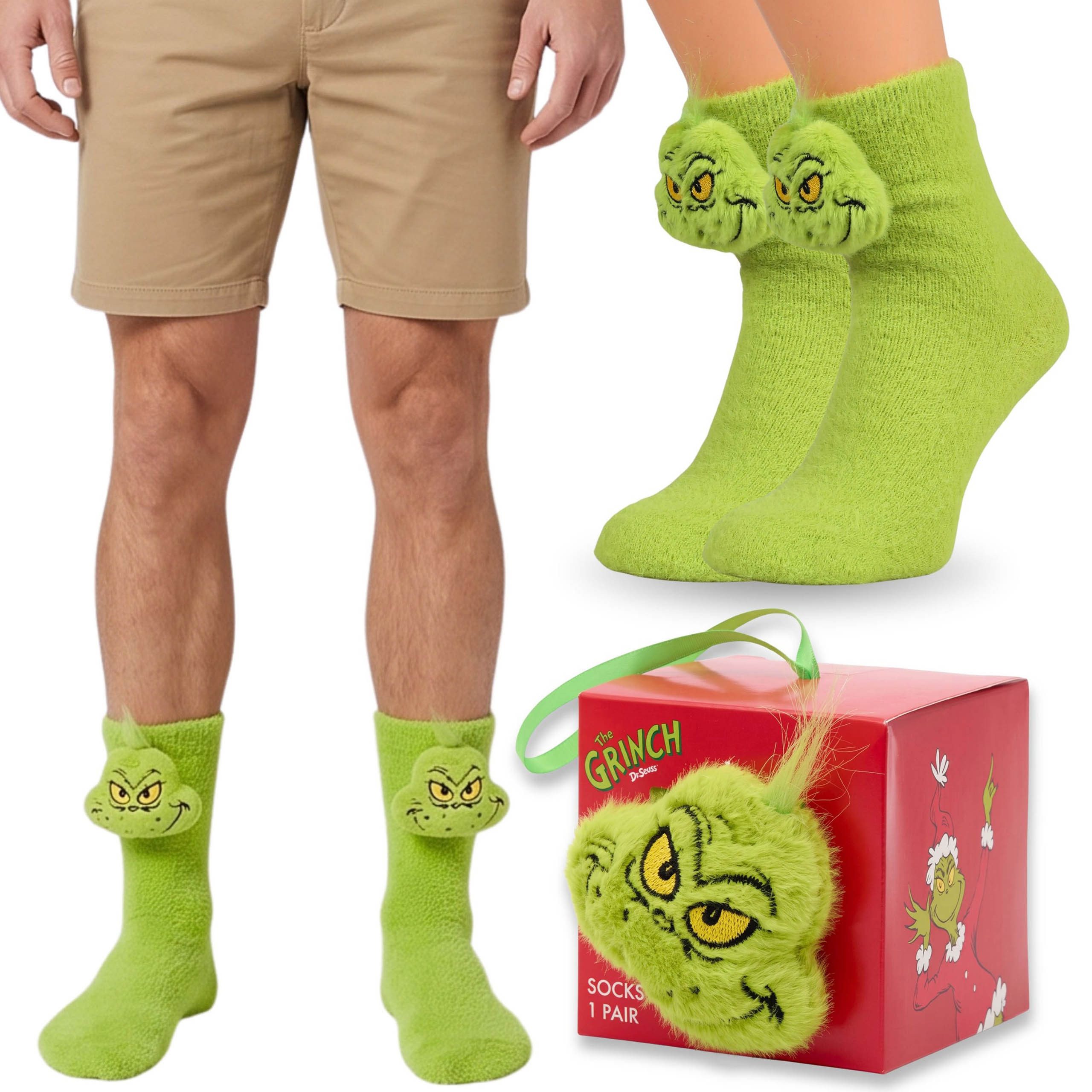 Sarcia.eu Haussocken Grinch Herren-WEIHNACHTSSOCKEN, GESCHENKBOX 39-42 EU, 43/46 EU