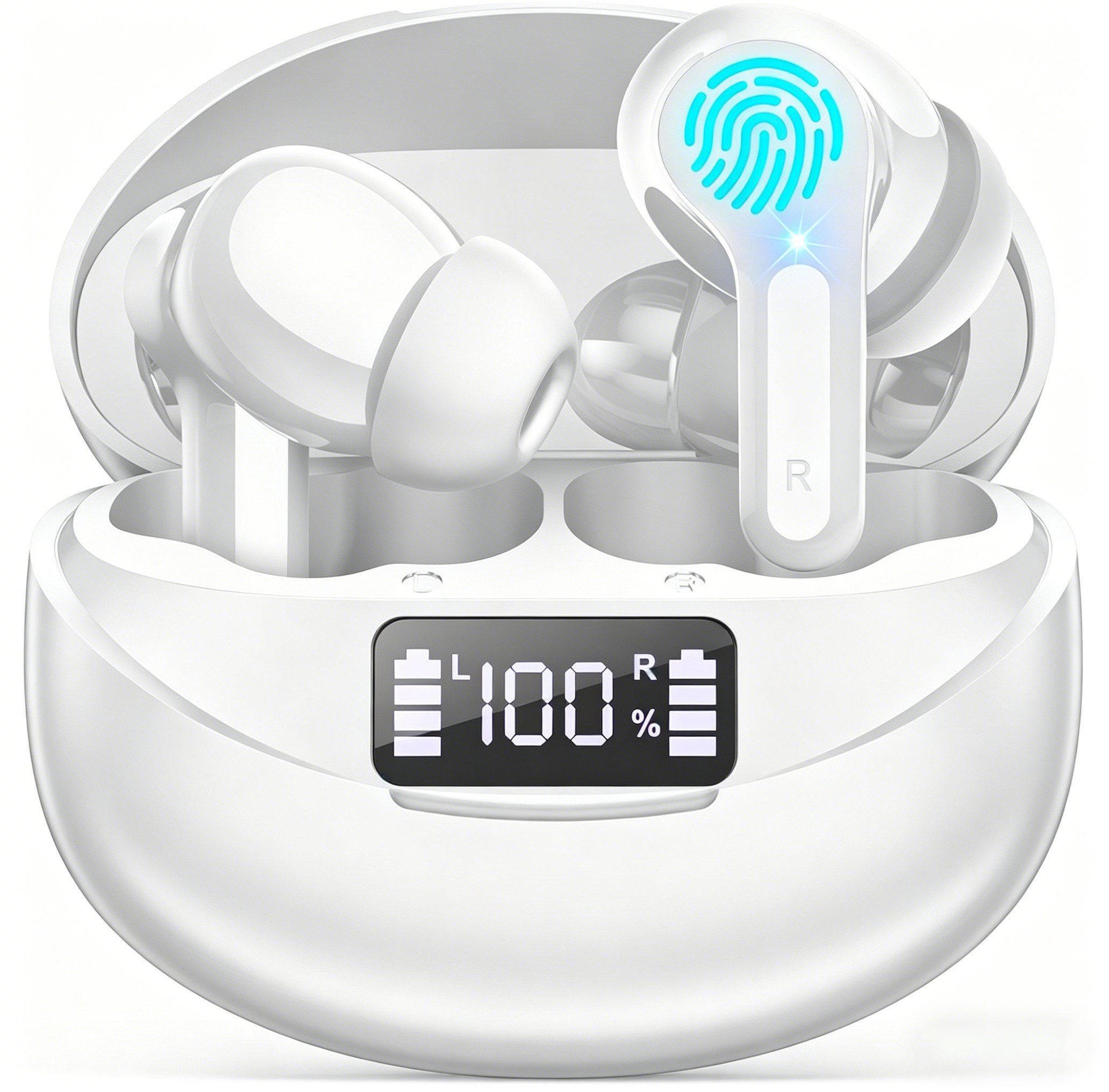 Forrlite In Ear Kopfhörer, 2026 Kopfhörer Kabellos Bluetooth 5.3 HiFi Stereo Bluetooth-Kopfhörer (Noise Cancelling 35 Std Spielzeit In Ear Kopfhörer mit 6 ENC Noise Cancelling Mics, IP7 Wasserdicht Ohrhörer, Kabellose Kopfhörer mit LED-Anzeige, HiFi Stereo)