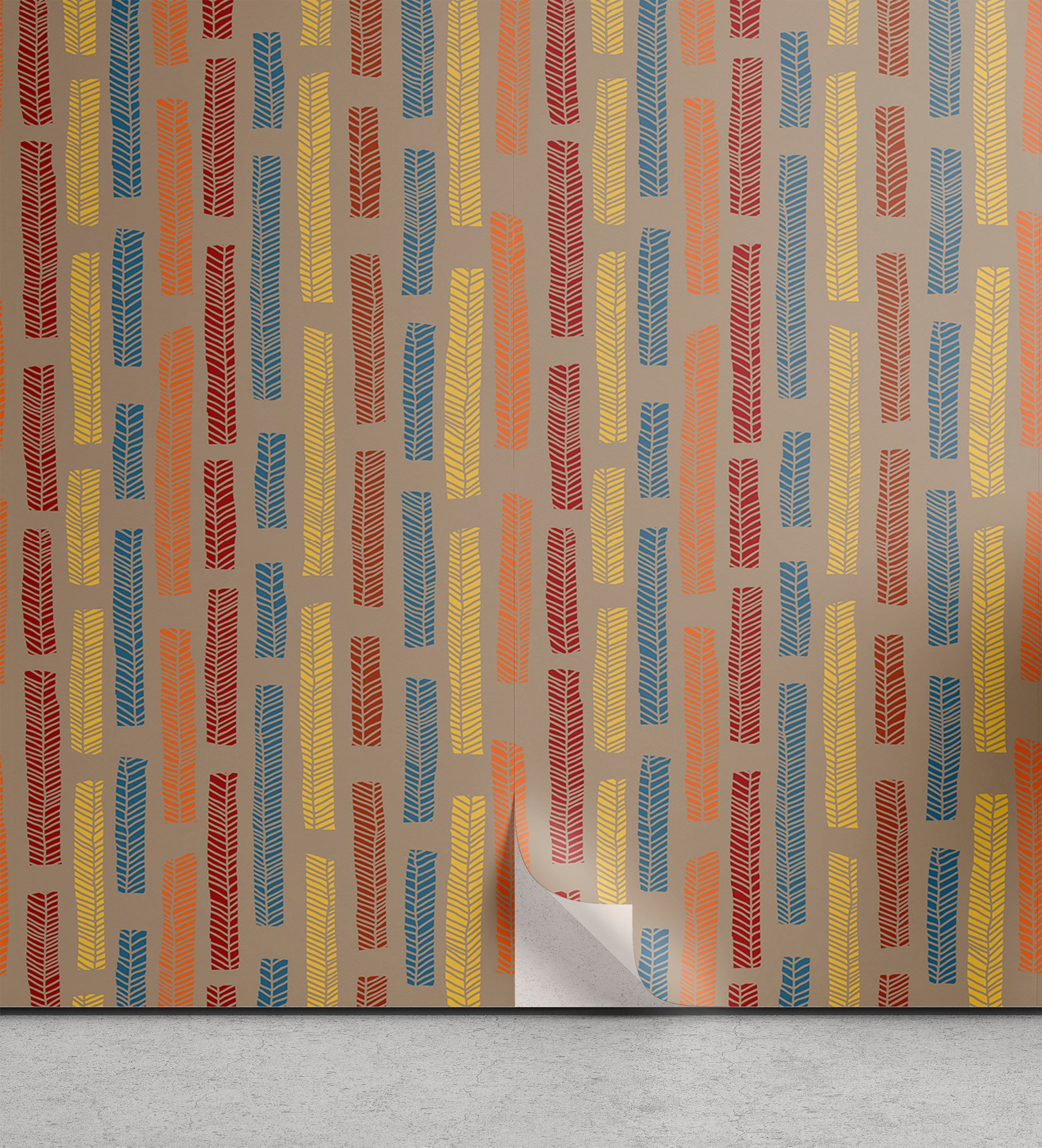 Abakuhaus Vinyltapete selbstklebendes Wohnzimmer Küchenakzent, Bohemien Hippie Funky Stil Leafage