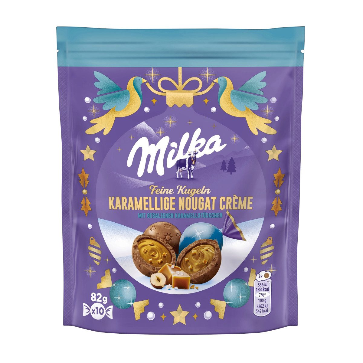 MILKA Schokolade, Milka Feine Kugeln aus karamellliger Nougatcreme Füllung 82g