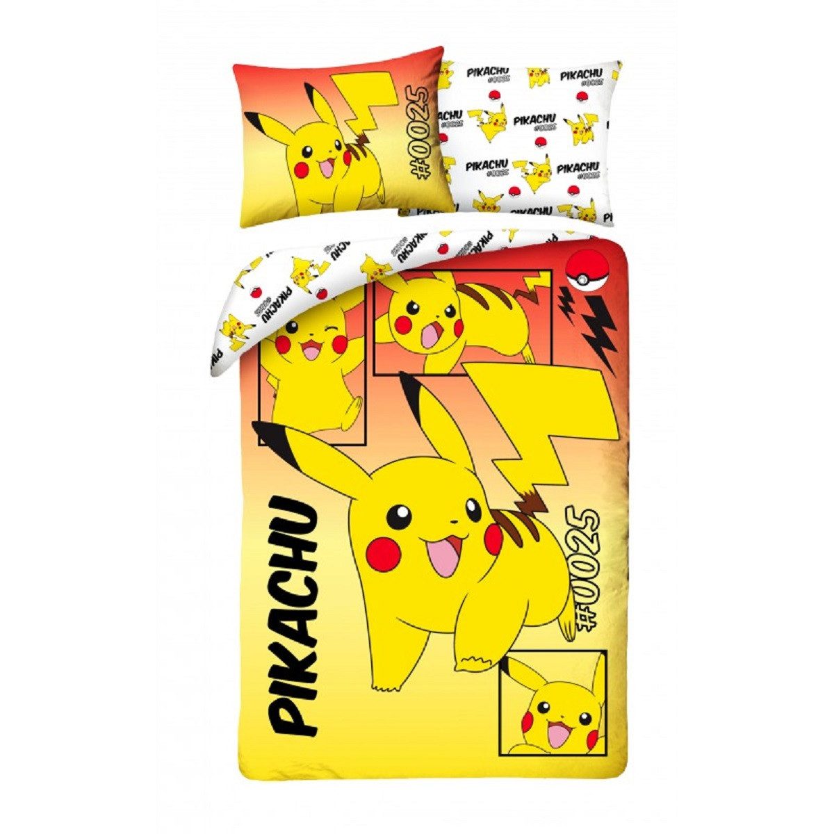 POKÉMON Bettwäsche Set Baumwolle Bettdeckenbezug 140 × 200 cm mit 70 × 90 cm Kissenbezug, 2 teilig, mit Reißverschluss