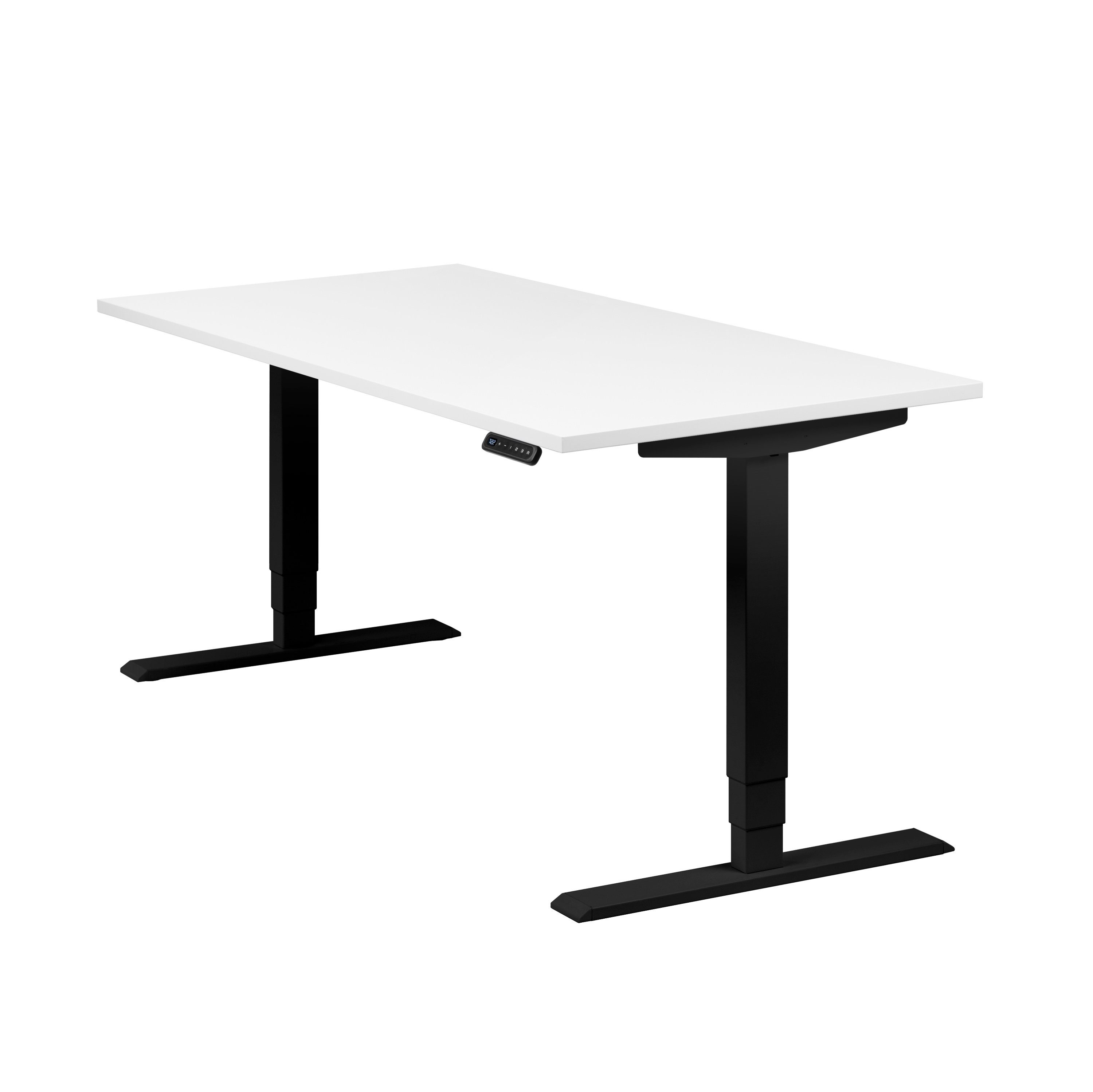 boho office® Schreibtisch Homedesk, Schwarz elektrisch höhenverstellbar, Tischplatte Weiß 160 x 80 cm