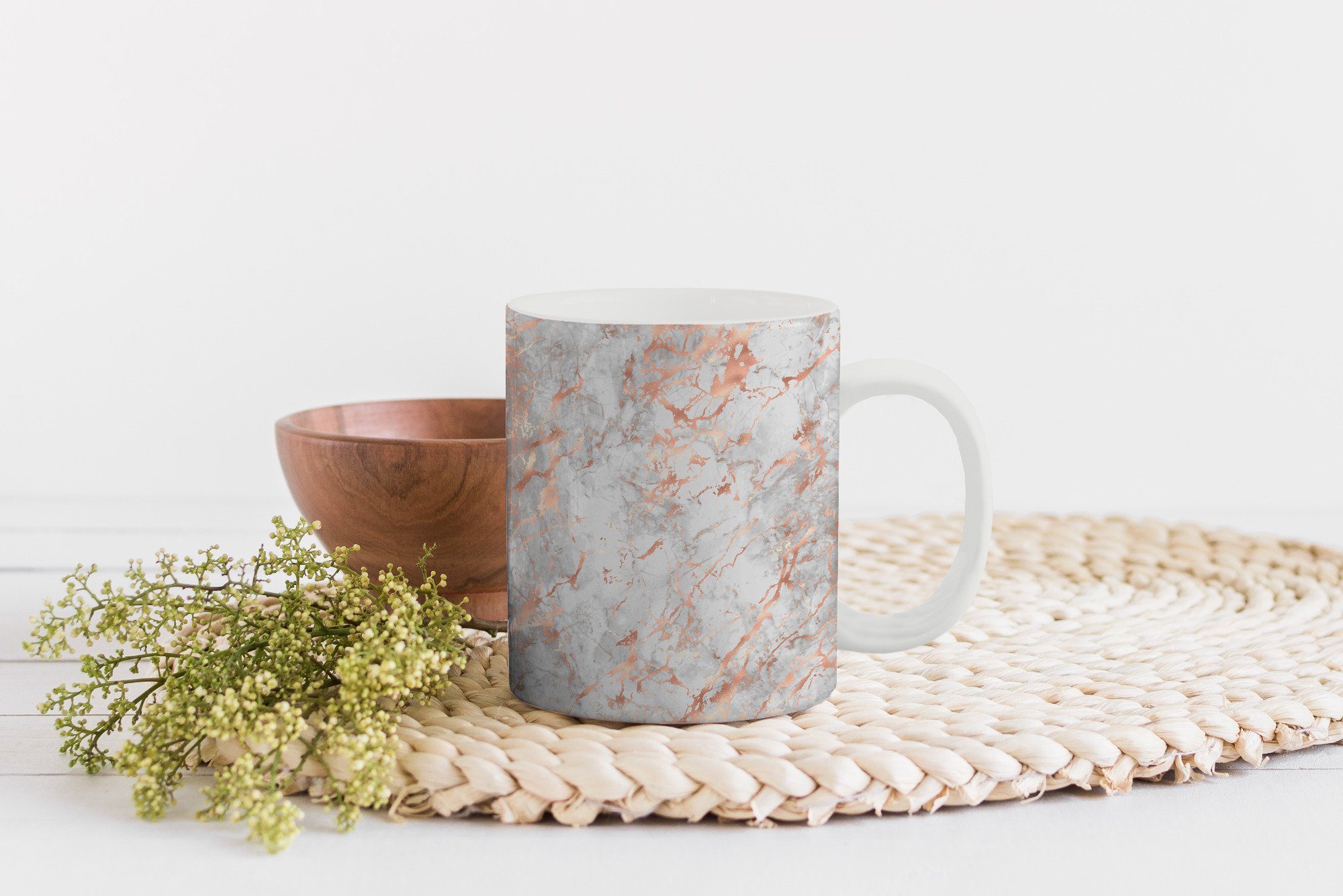 Keramik, - - Roségold Teetasse, - Gemustert, Becher, Weiß Tasse Marmor MuchoWow Teetasse, Geschenk Kaffeetassen,