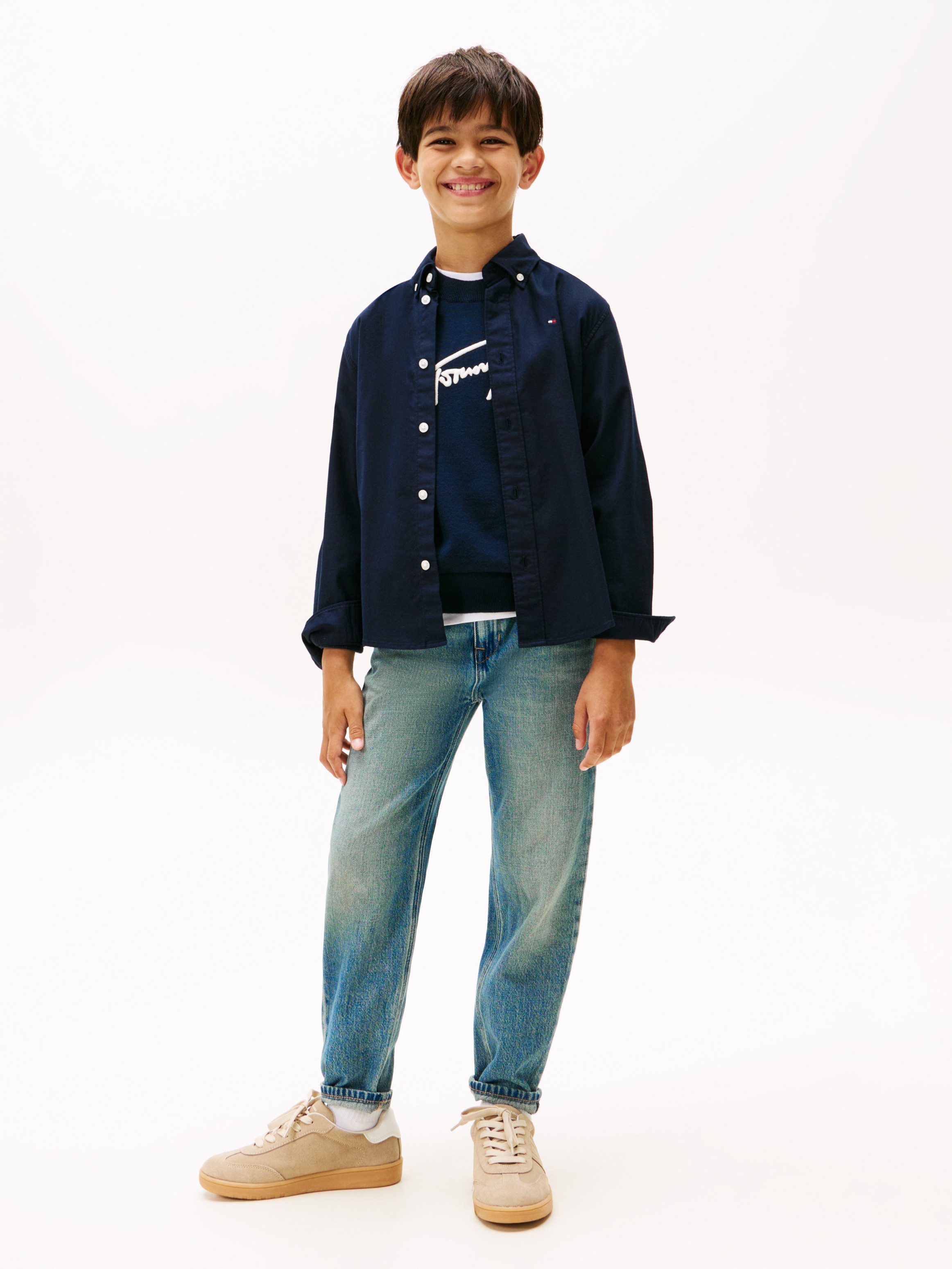 Tommy Hilfiger Langarmhemd Kinder bis 16 Jahre mit Button-Down-Kragen