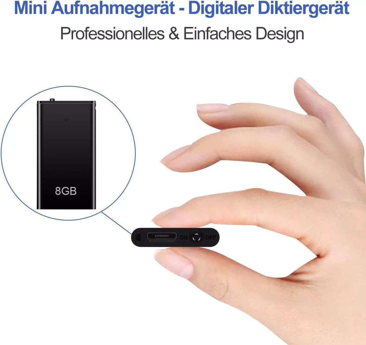 SpionProfi 8GB Mini Voice Recorder Diktiergerät Spion Ton Aufnahmegerät Auto Digitales Aufnahmegerät (Mini Ton Aufnahmegerät mit Geräuscherkennung Spy Wanze Spion)