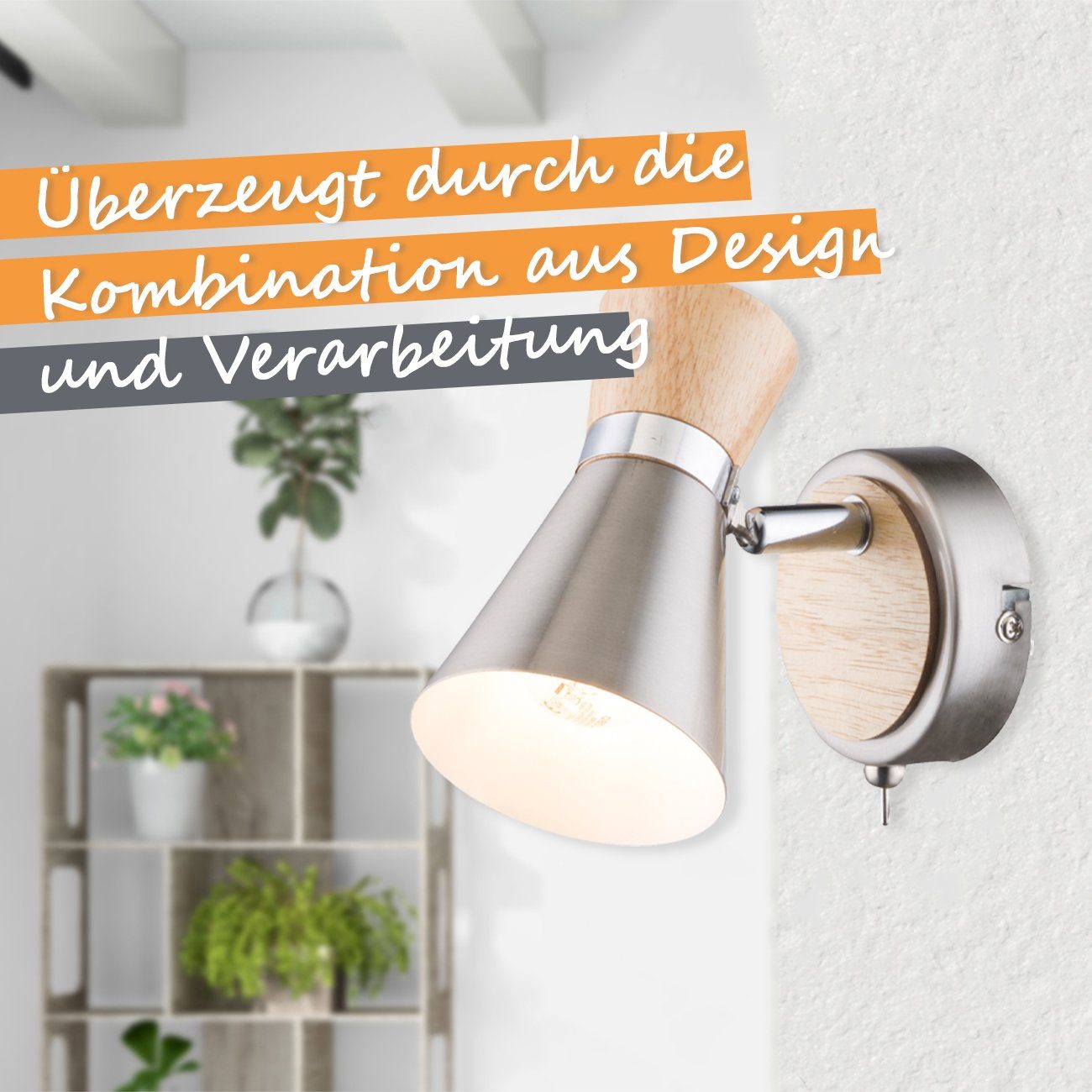 Echter Neuzugang! bmf-versand Wandleuchte Optik, LED Schalter Schlafzimmer, LED Flur Küche, Innen, Wandspot wechselbar, Wohnzimmer, Warmweiß, Wandleuchte Wandstrahler mit Bad, Esszimmer, Holz