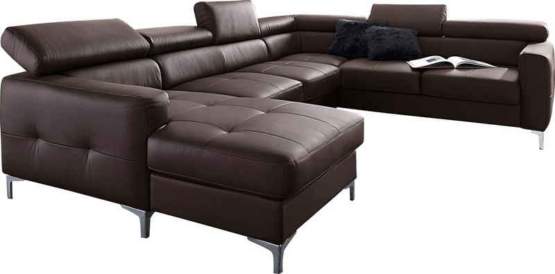 COTTA Wohnlandschaft Ecksofa in modernem Design, U-Form, mit Kopfteilverstellung, optional mit Bettfunktion und Bettkasten