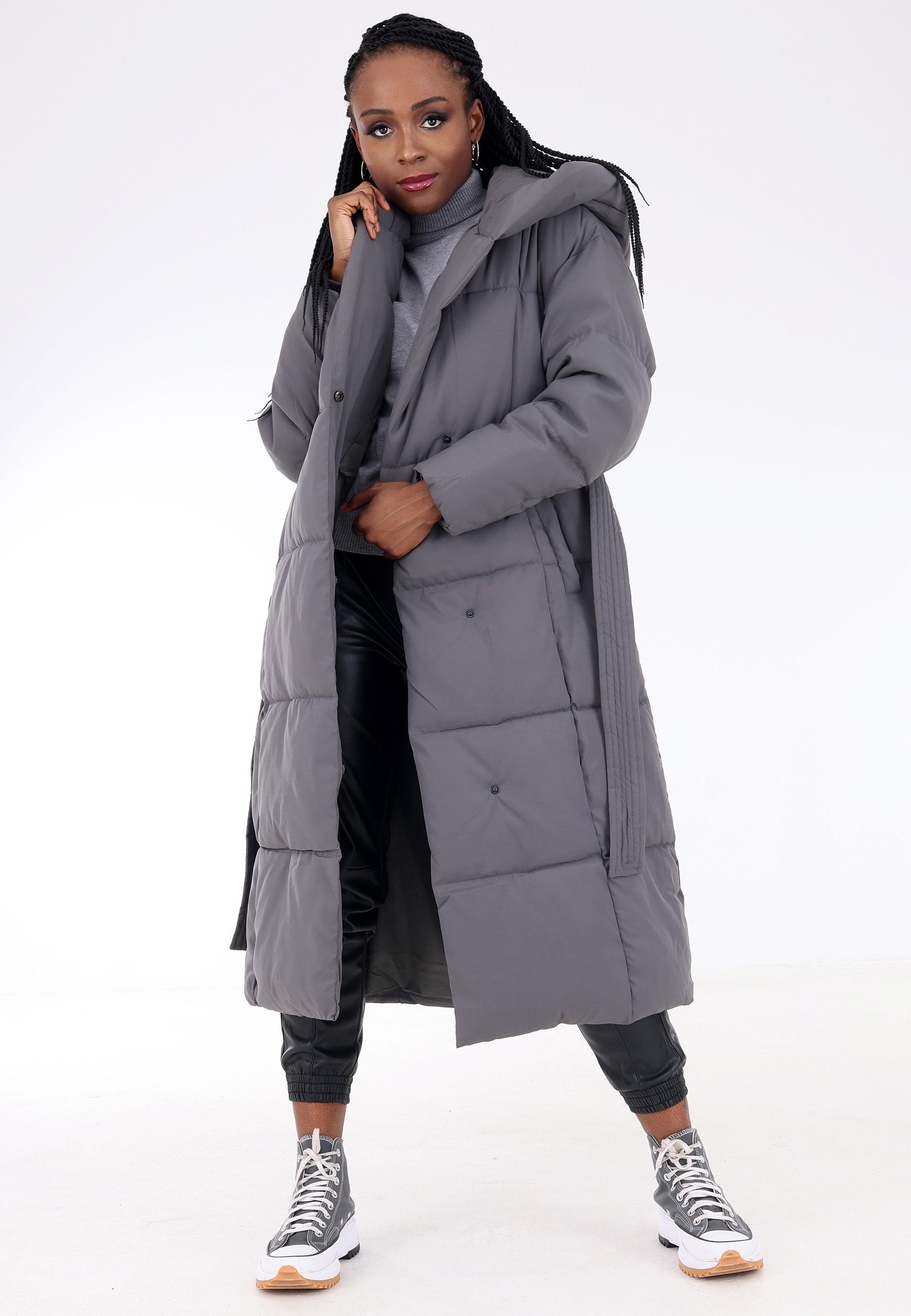 YC Fashion & Style Wintermantel Steppmantel mit großer Kapuze und Taillengü günstig online kaufen