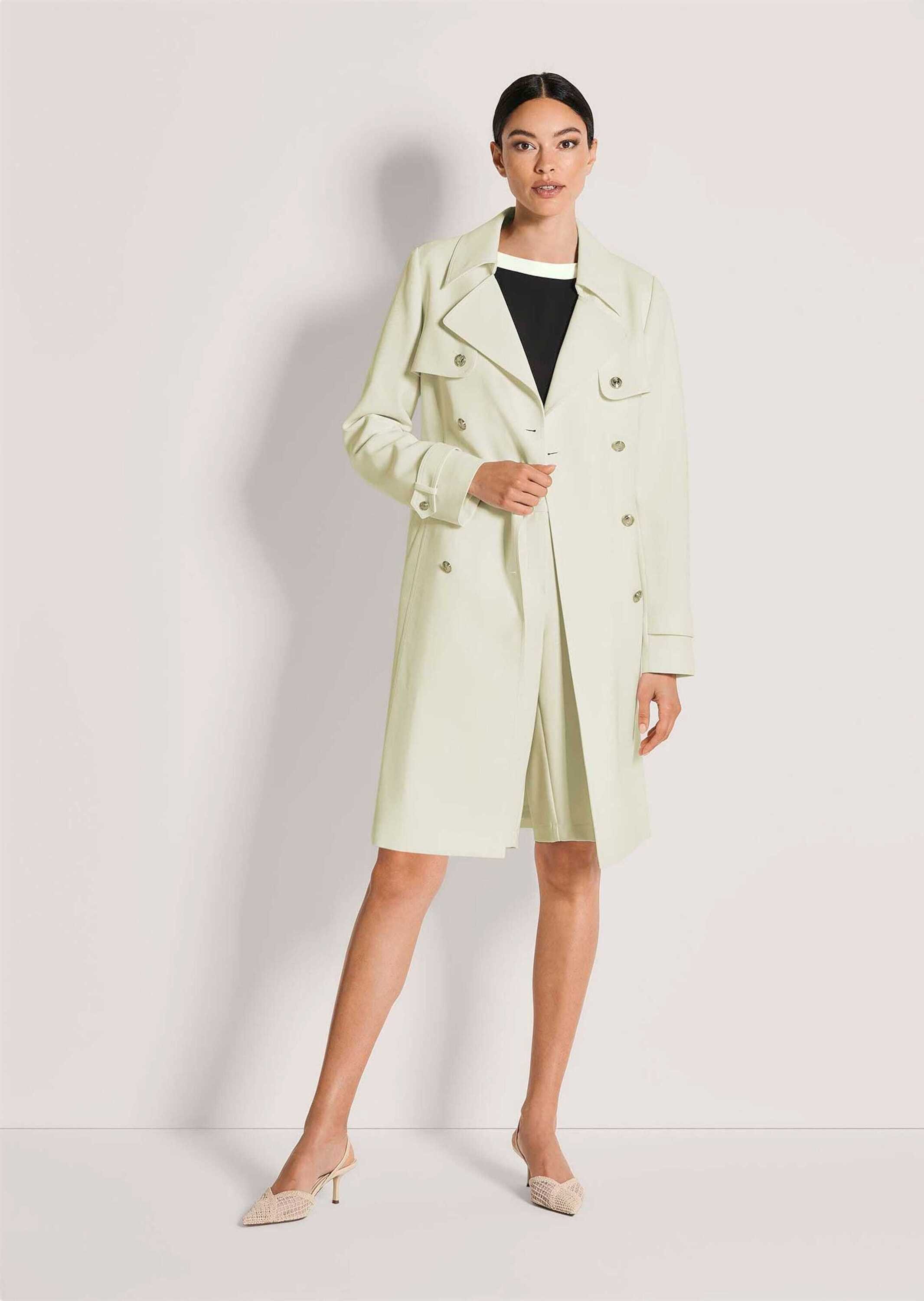 MADELEINE Trenchcoat Eleganter Zweireiher mit breitem Reverskragen Zeitloser Mantel mit goldfarbenen Knöpfen, Bindegürtel, Ärmelriegel