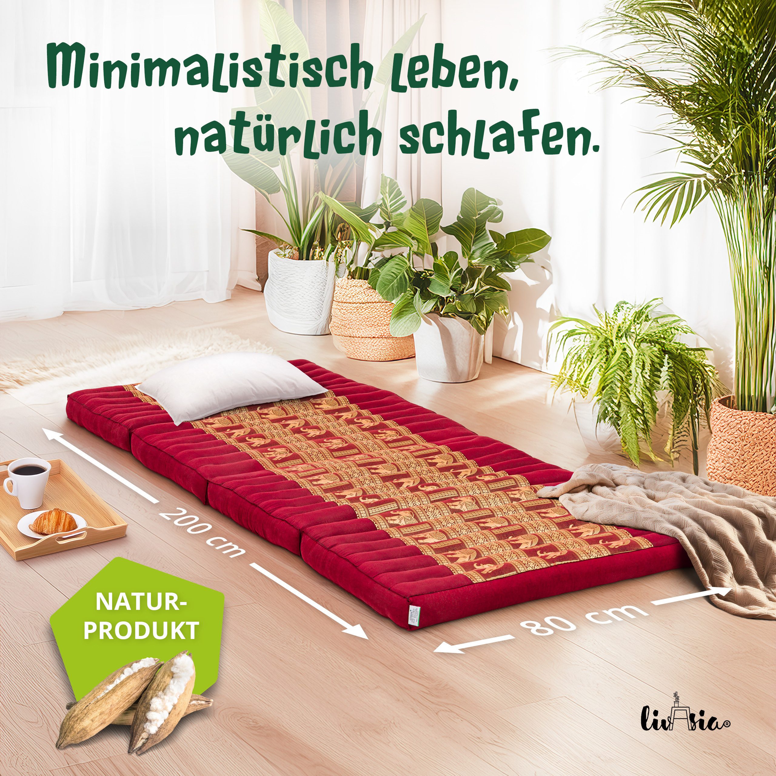 Klappmatratze Klappmatratze 80 cm (Deluxe) vegan und handgefertigt, 200x80x günstig online kaufen
