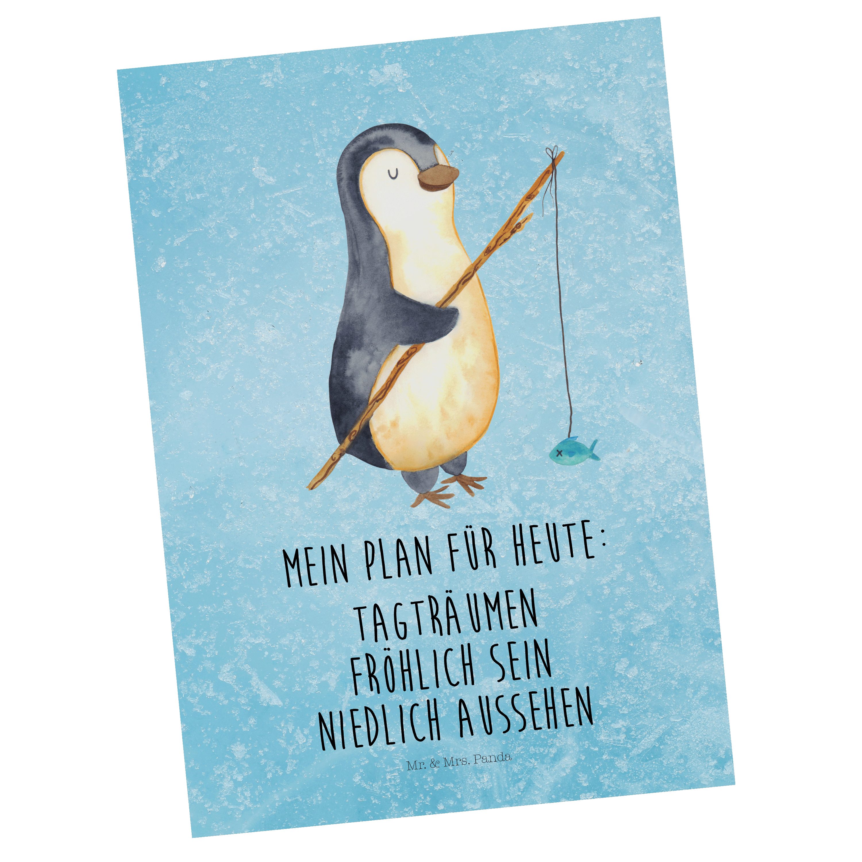 Pinguin Fischer, Angler - Mr. Einladun Ansichtskarte, Mrs. Eisblau - Panda Postkarte & Geschenk,