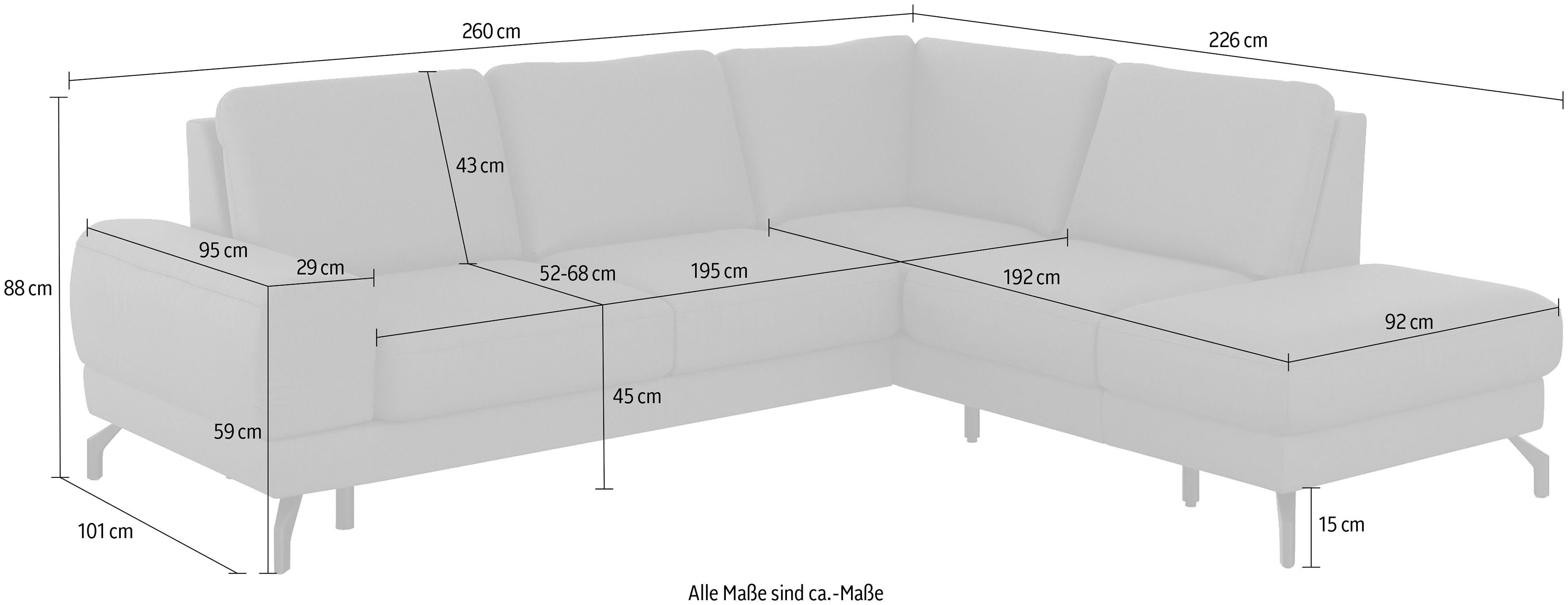 und Sitzhöhe Ecksofa cm Sitztiefenverstellung 45 inklusive Federkern, sit&more Cinturo,