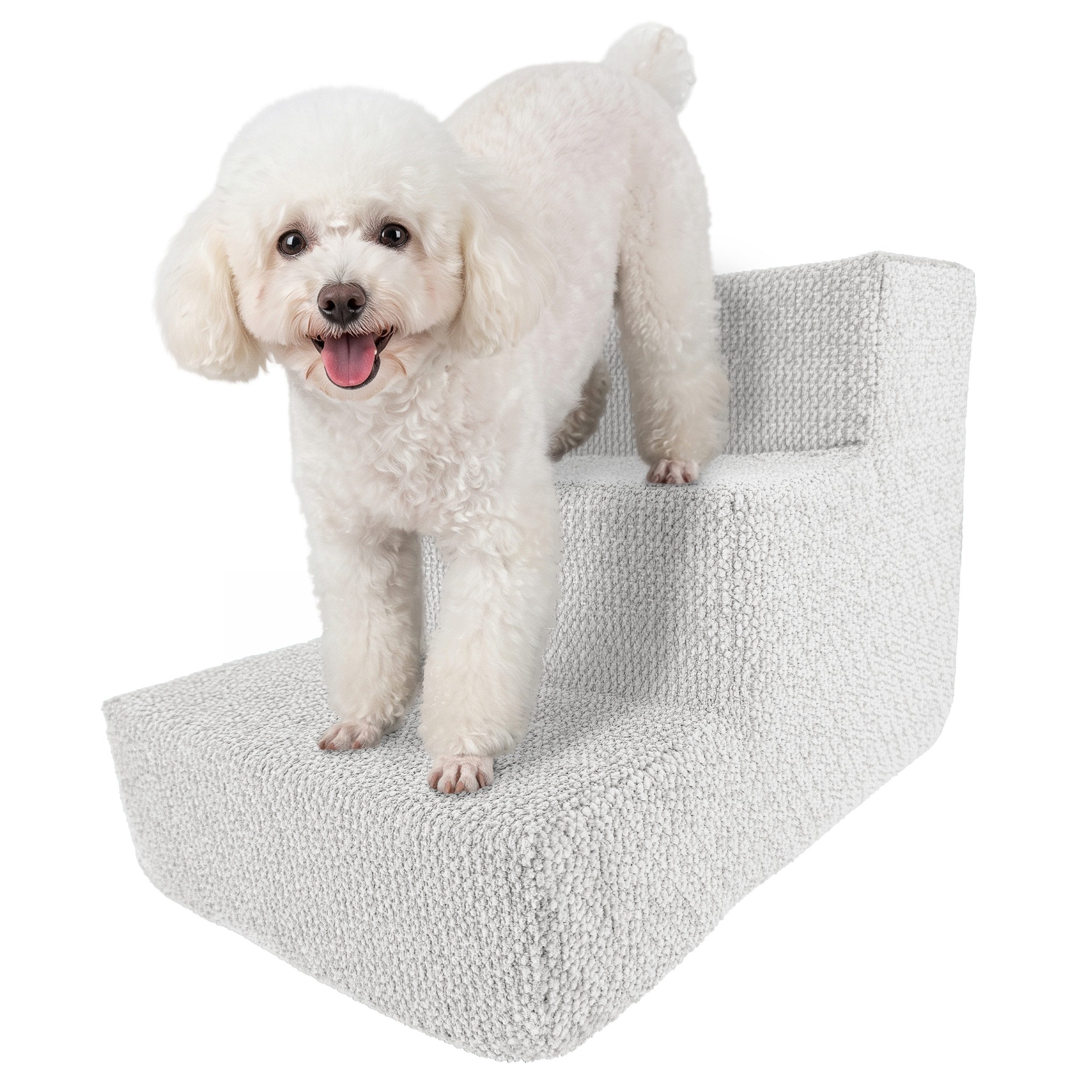 Muralo Haustiertreppe Hundetreppe für Kleine Hunde (1-St), 3 Stufen, Belastbar bis 17 kg, BOUCLE Stoff Bezug, Waschbar von Muralo