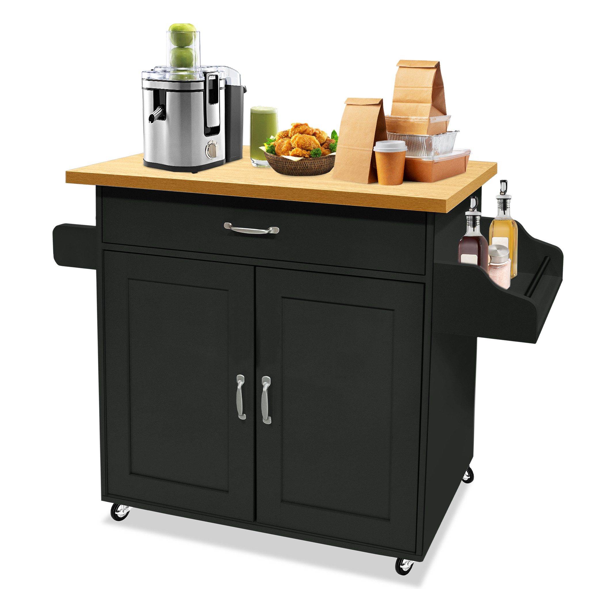 FIVMEN Küchenwagen Kücheninselwagen auf Rollen Küchen Wagen Küchenschrank 115x36x90cm, Für Küche, Wohnzimmer, Esszimmer