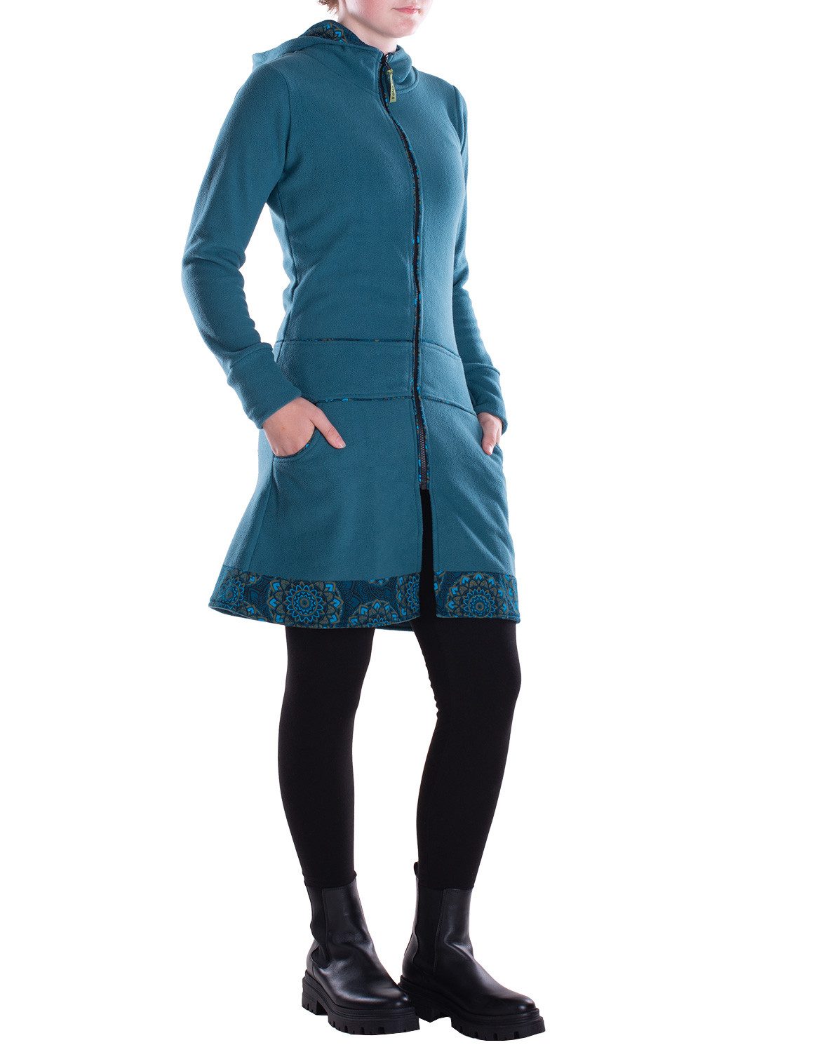 Vishes Kapuzenfleecejacke Damen lange Fleecejacke Hippiemantel Übergangsjac günstig online kaufen