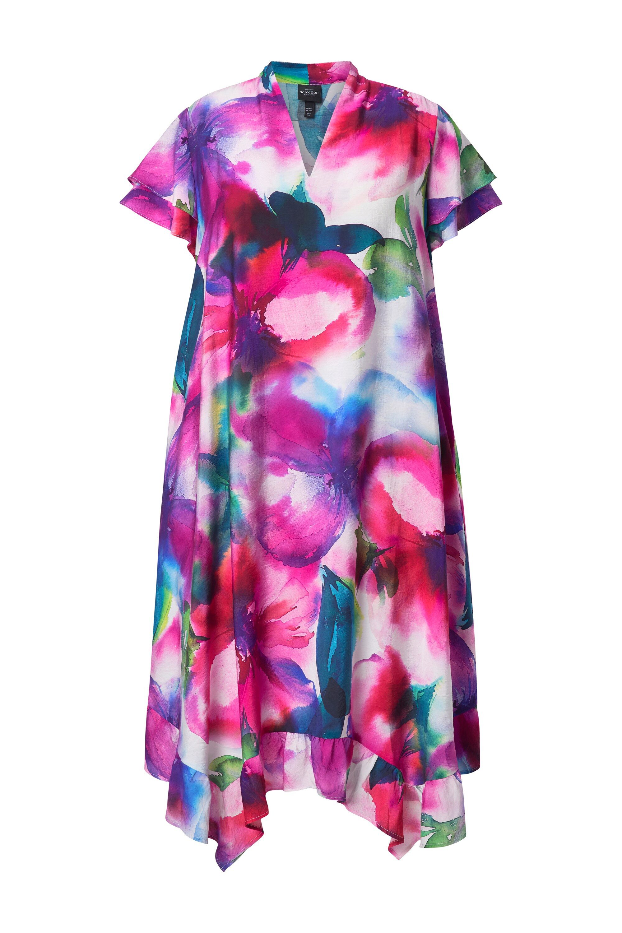 Ulla Popken Midikleid Midikleid Aquarellblüten A-Linie Kelchkragen günstig online kaufen