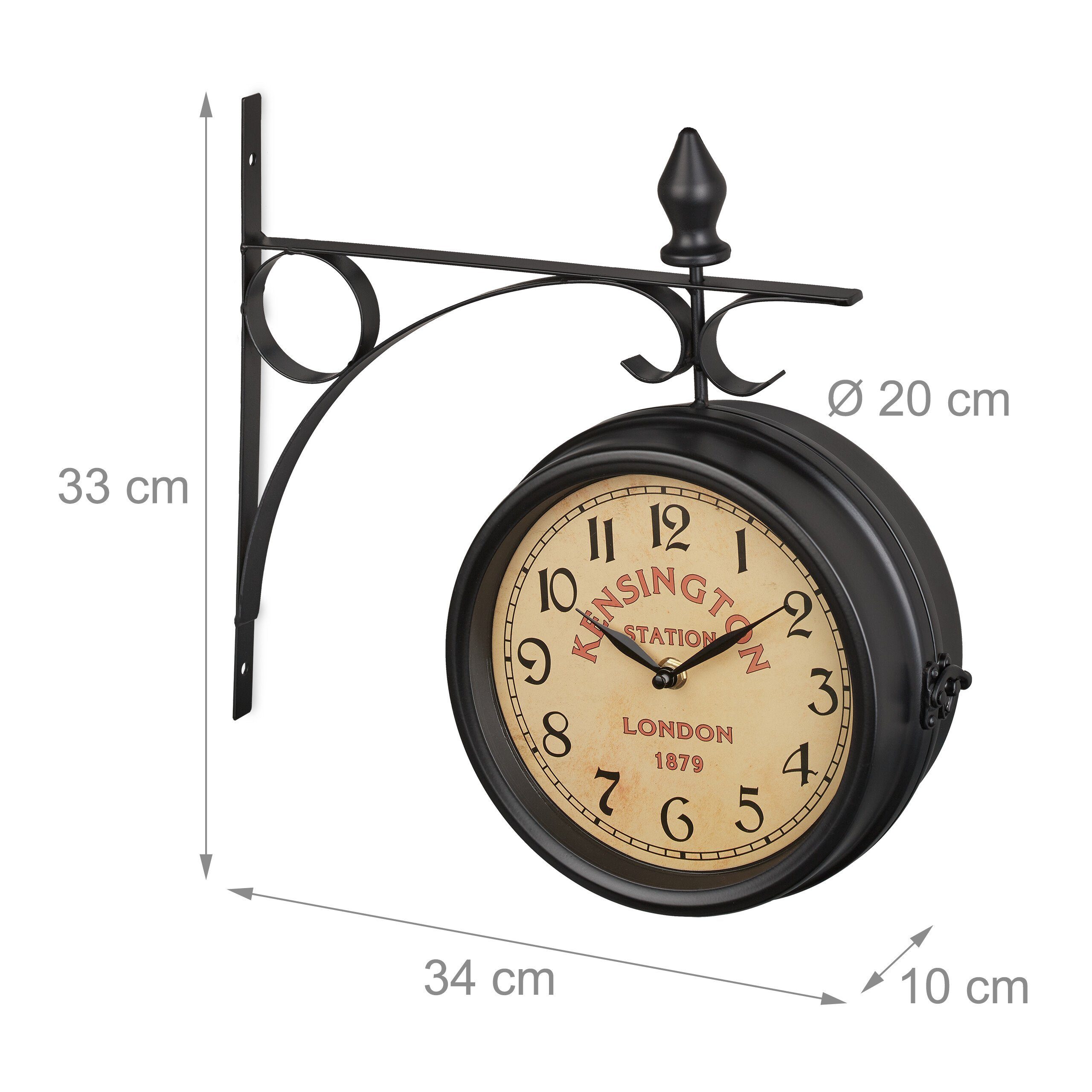 relaxdays Wanduhr Doppelseitige Bahnhofsuhr in Schwarz – Bild 4 von 5