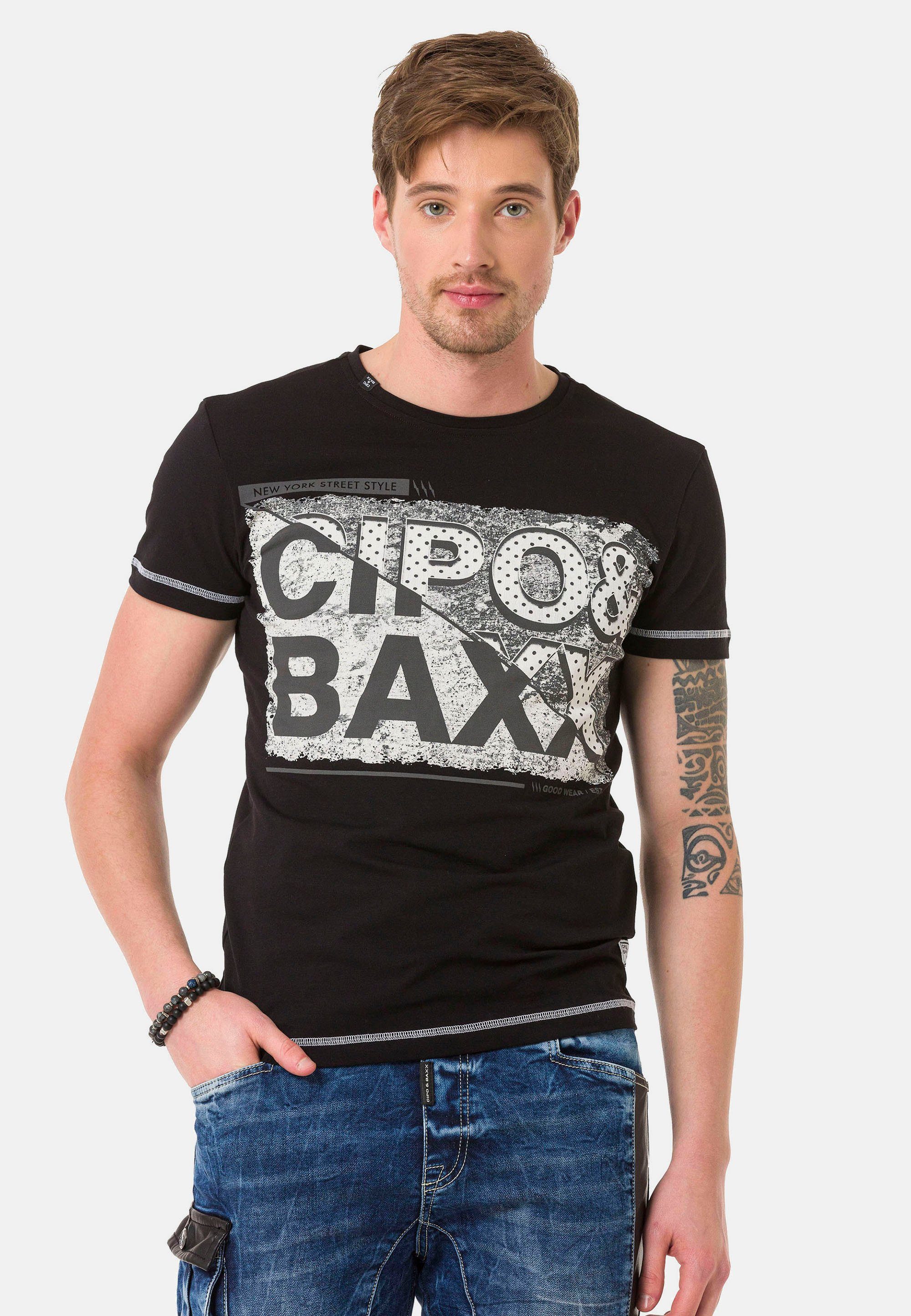 Cipo & mit schwarz Baxx großem T-Shirt Markenprint